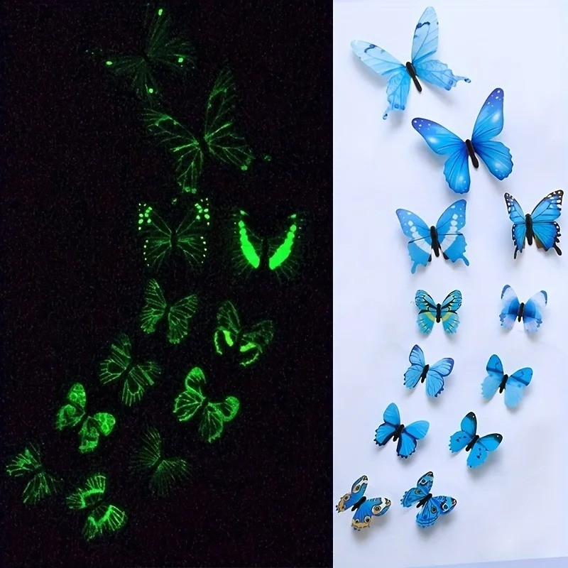 12PCS 3D Luminous Butterfly Wall Stickers DIY Home Decor Modern Art Gift USA