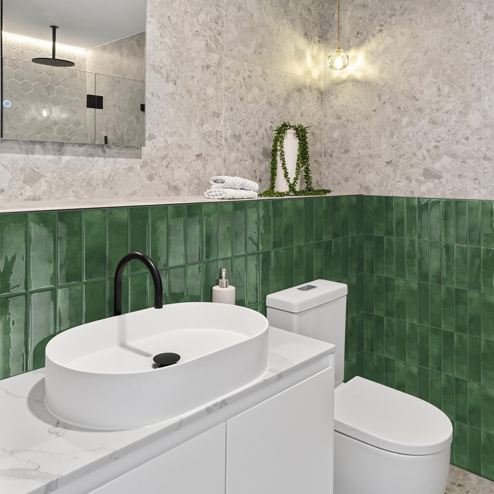 Peel and Stick Subway Backsplash Green Kitchen Bathroom Rectangle Adhesive Wa…