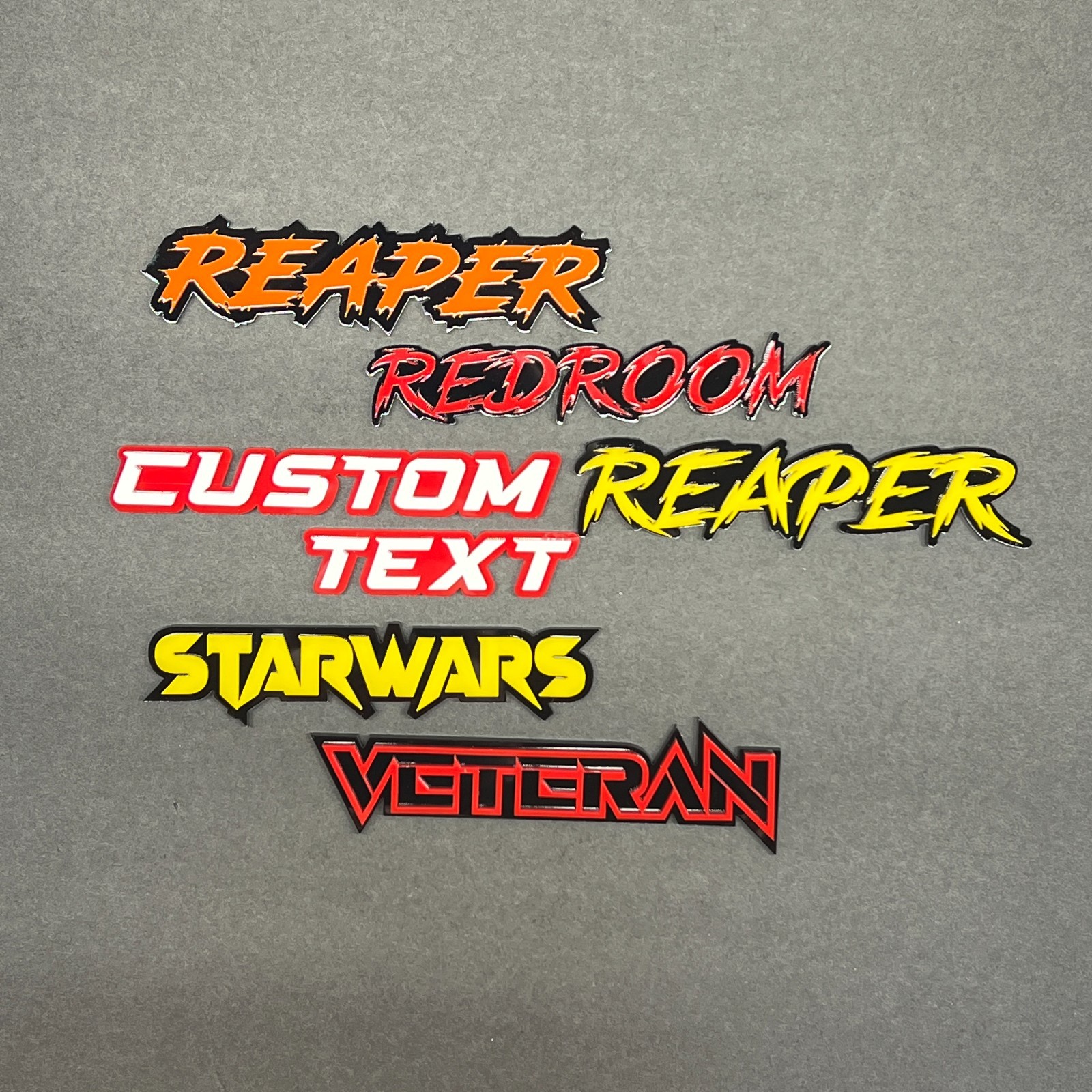 Custom Lazer Cut Car Acrylic Emblem Badge MULTI COLOR Customized Text Names!