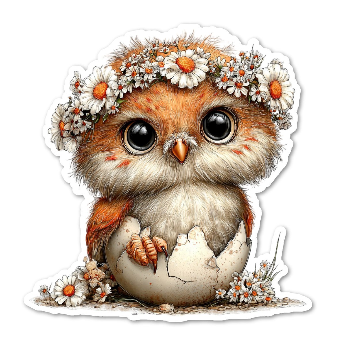 Cute Owl with Flowers Vinyl Sticker Waterproof Laptop Water Bottle Phone Decal