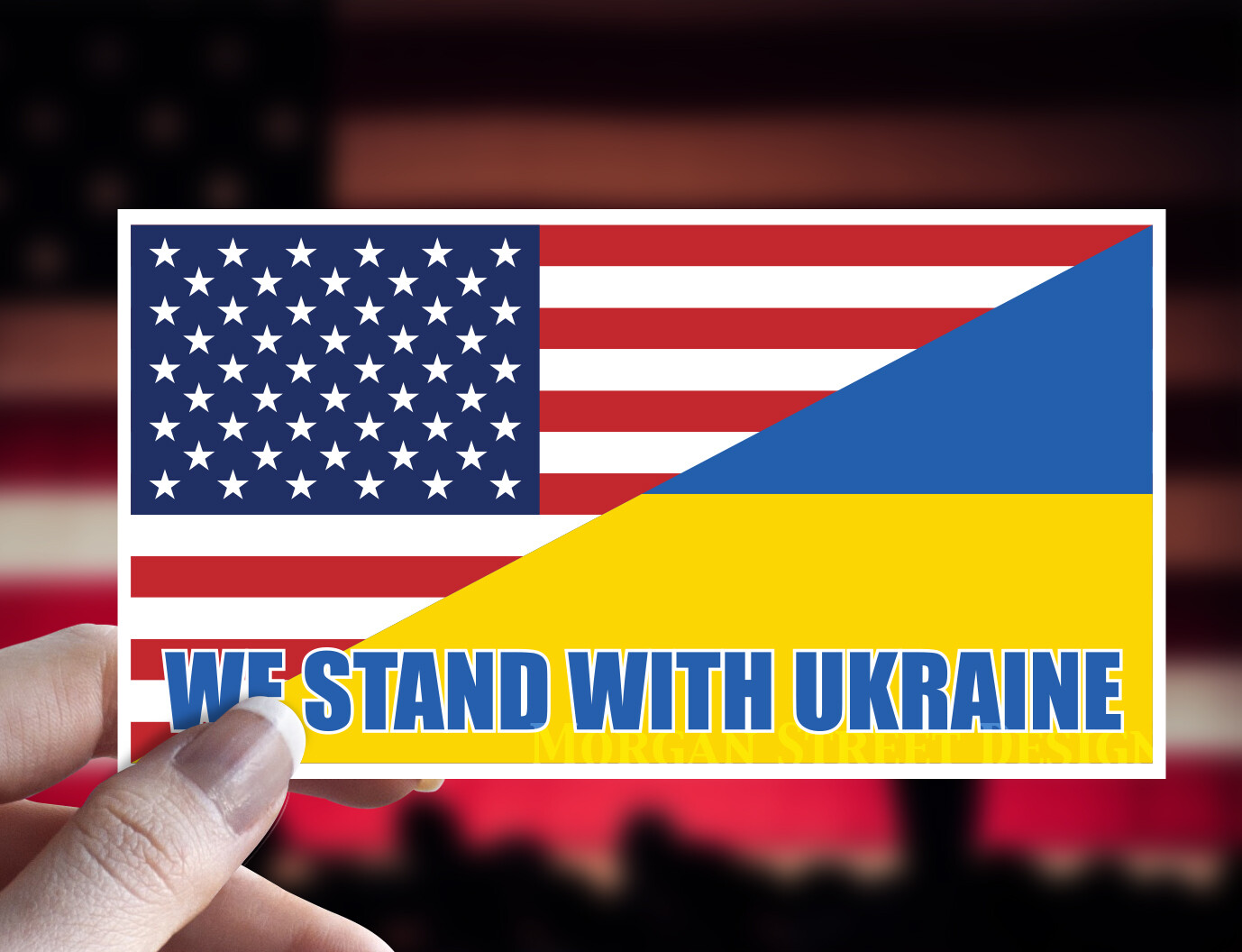 We Stand With Ukraine US Flag Die Cut Sticker Decal Laptop Car Window Bumper