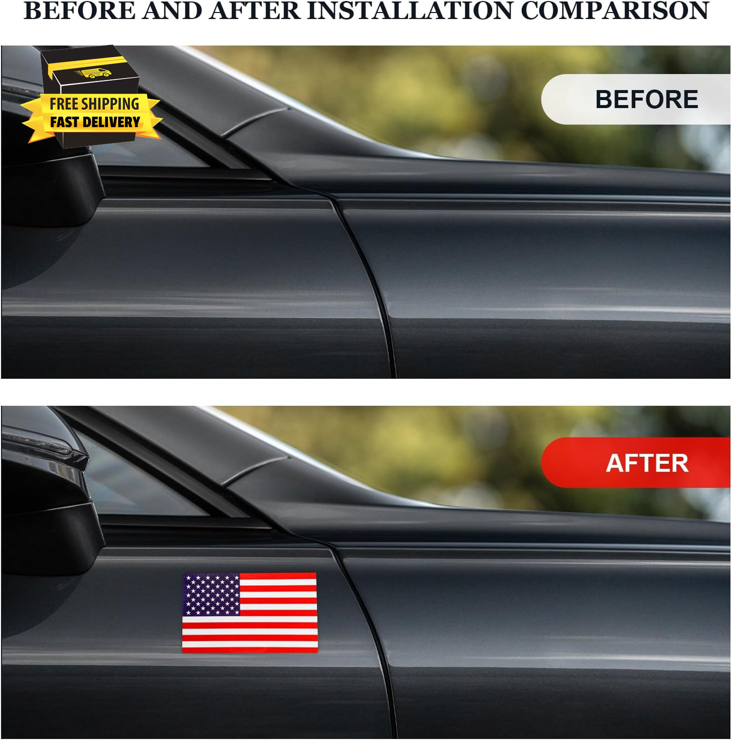 3PCS Reflective American Flag Stickers, 5"×3" Waterproof Vinyl Decal US National