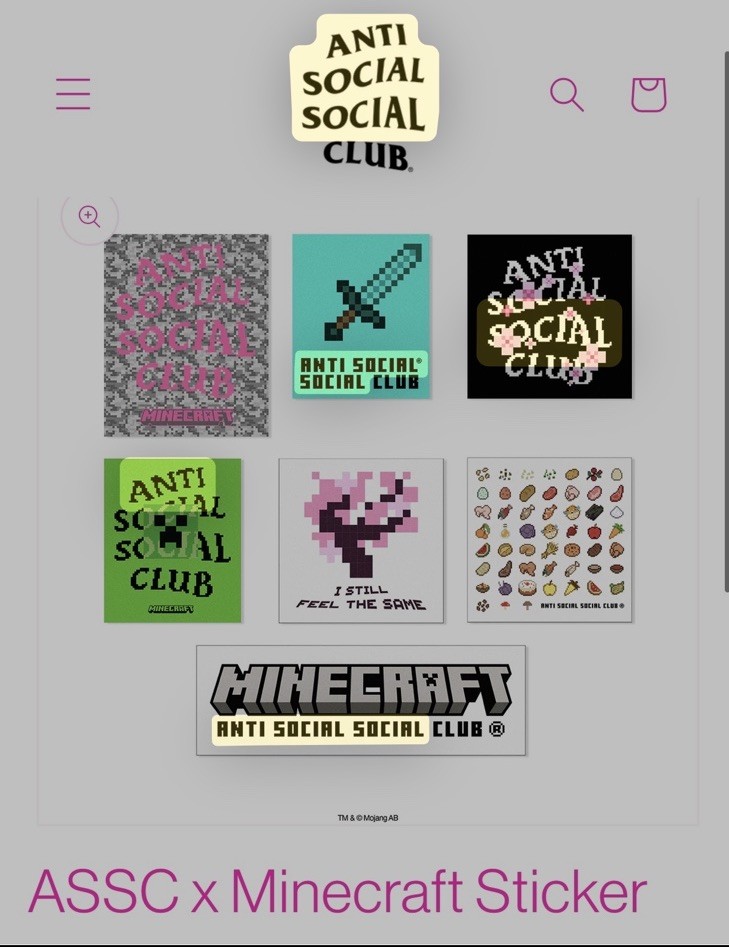 NEW! Anti Social Social Club X Minecraft Sticker Pack (7 Stickers)