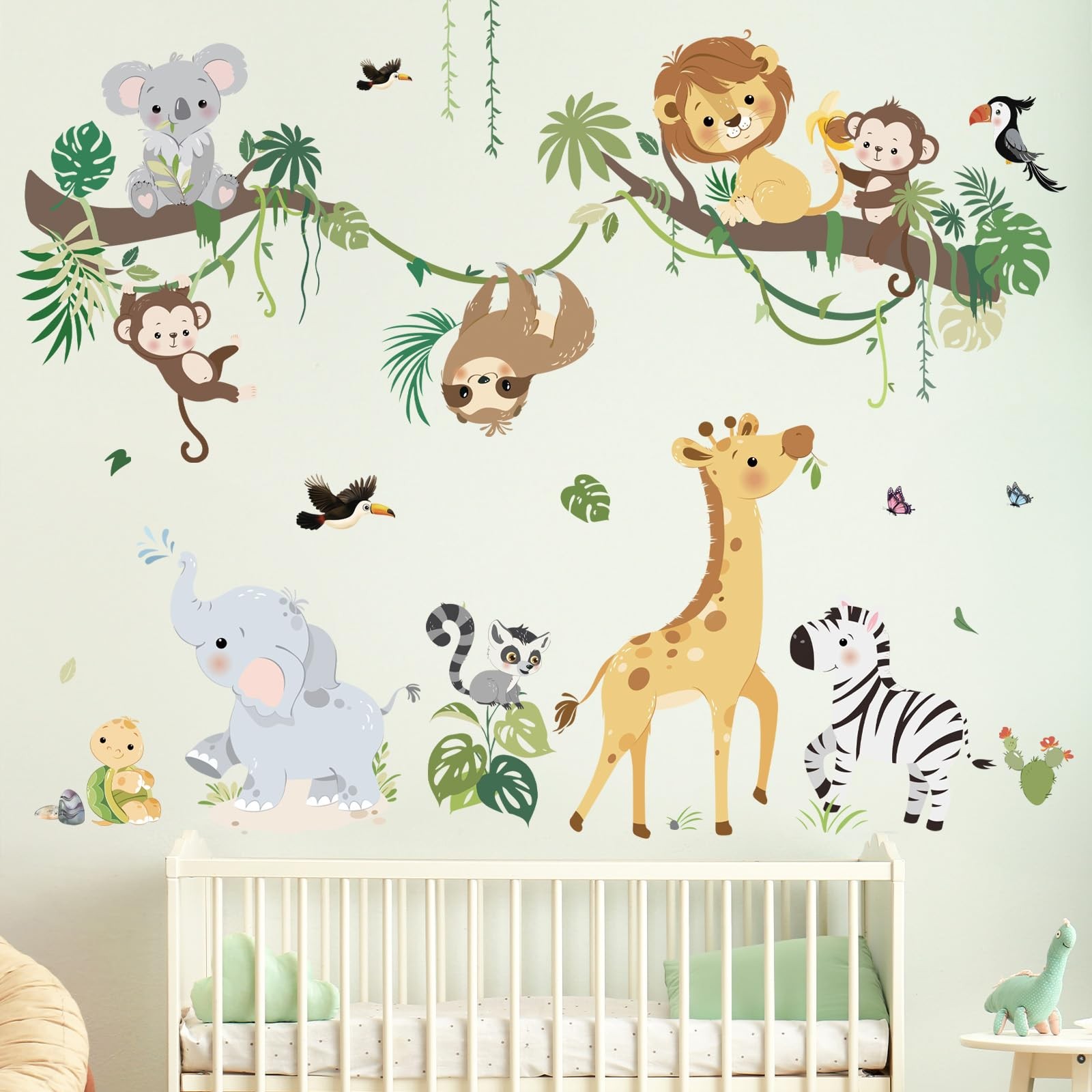Jungle Animals Tree Branch Wall Decals Safari Monkey Giraffe Lion Wall Sticke…