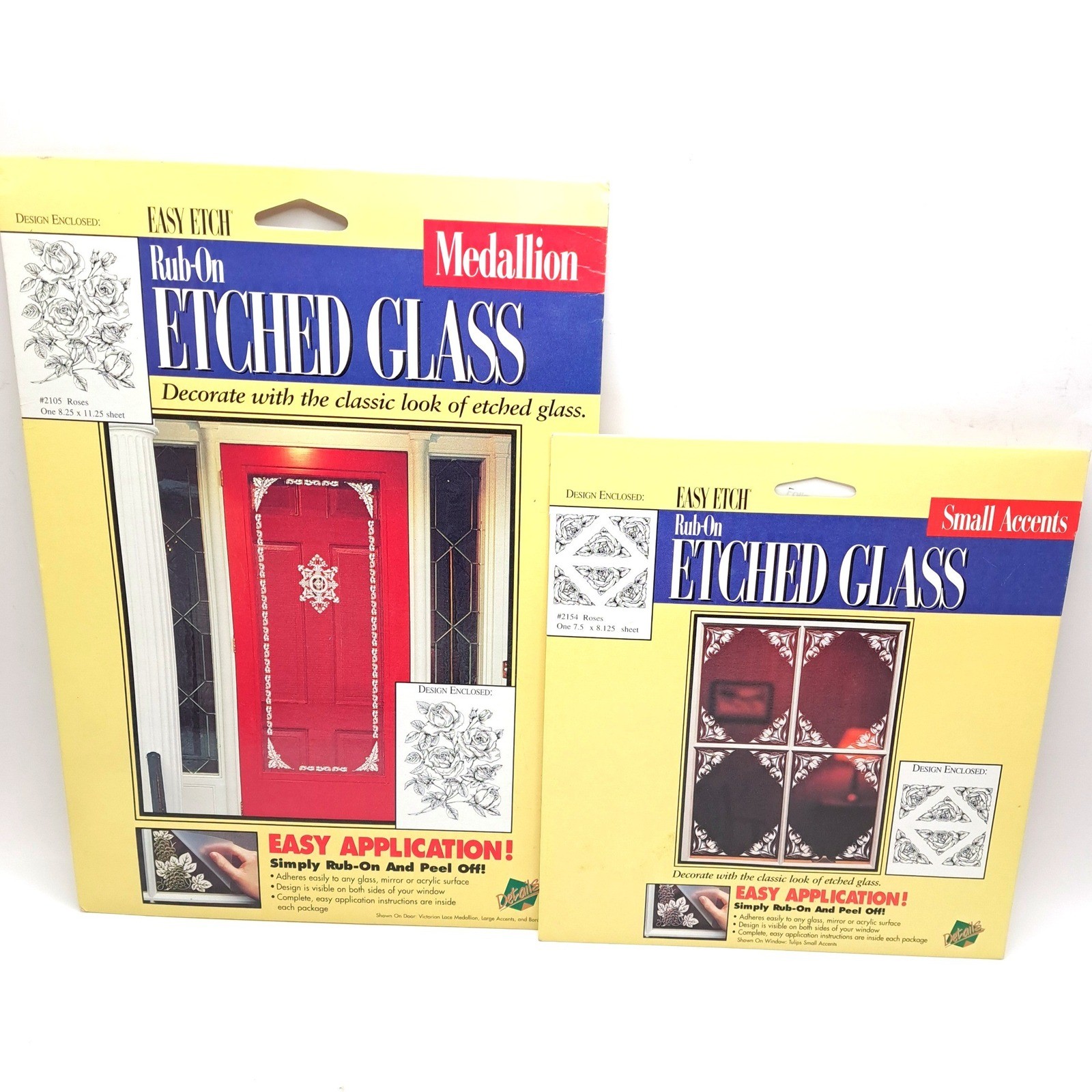 Details Easy Etch Rub On Etched Glass Roses Decals NIP Medallion Lot Vintage