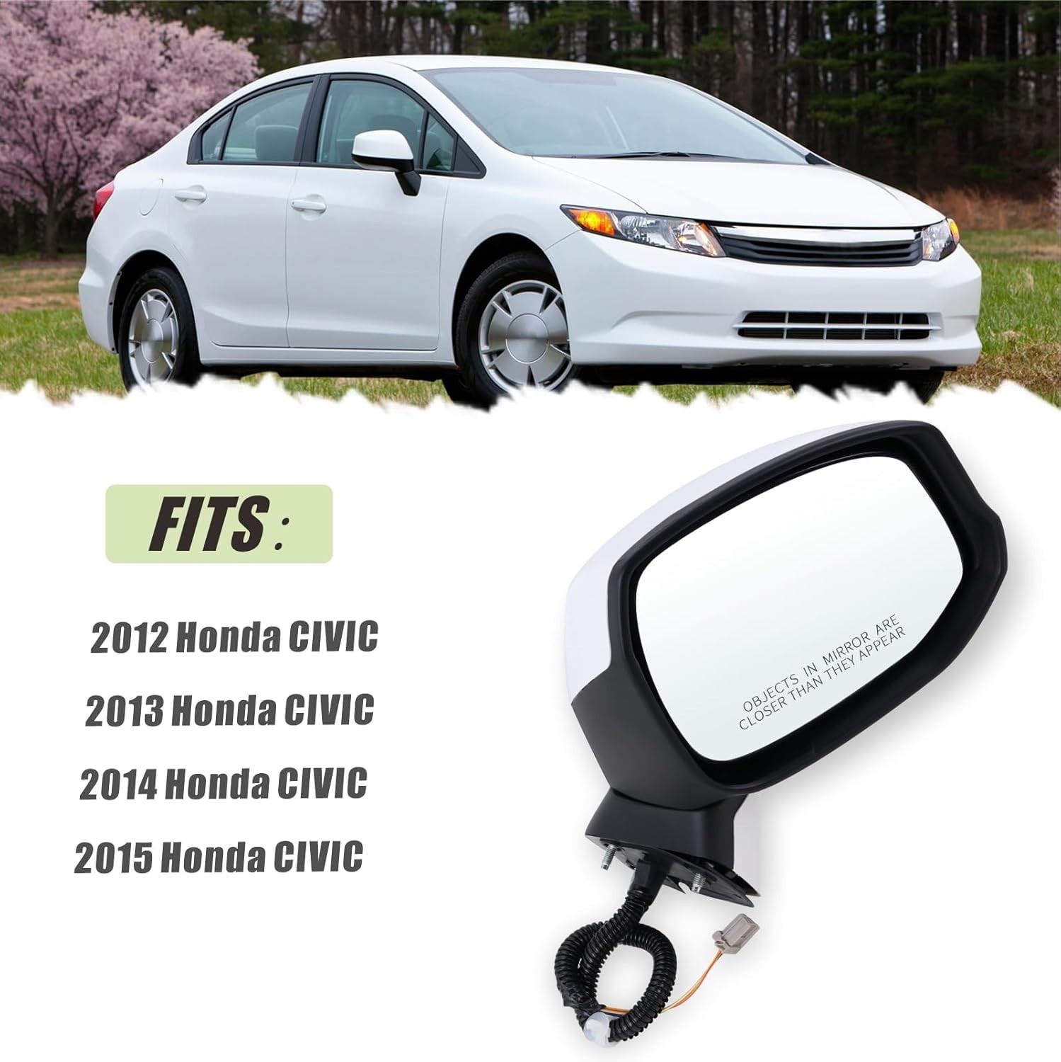 Right Passenger Side Mirror Compatible with 2012 2013 2014 2015 Honda CIVIC with