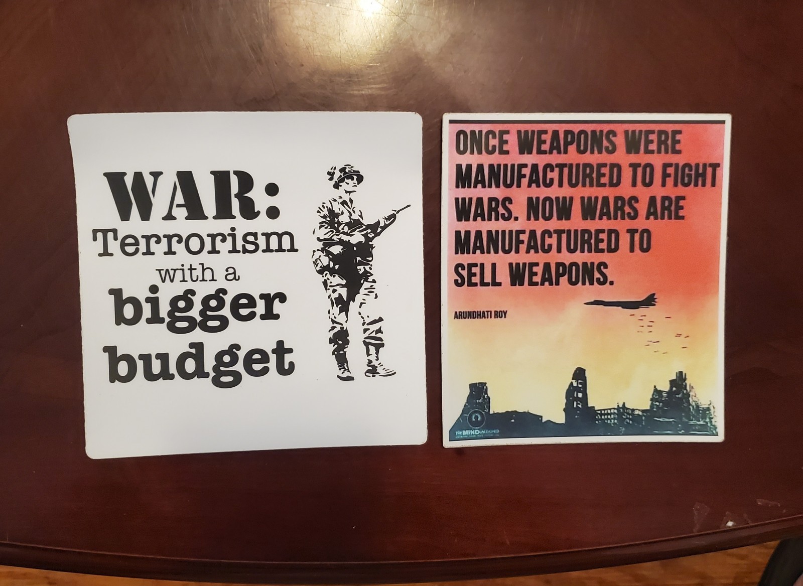 ANTI War ANTI Terrorism Stickers (2) HUGE 6X6 DESIGN
