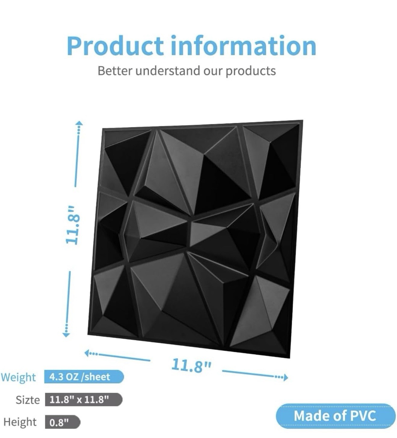 Art3d Decorative 3D Wall Panels in Diamond Design, 12"x12" Matt White (33 pack)
