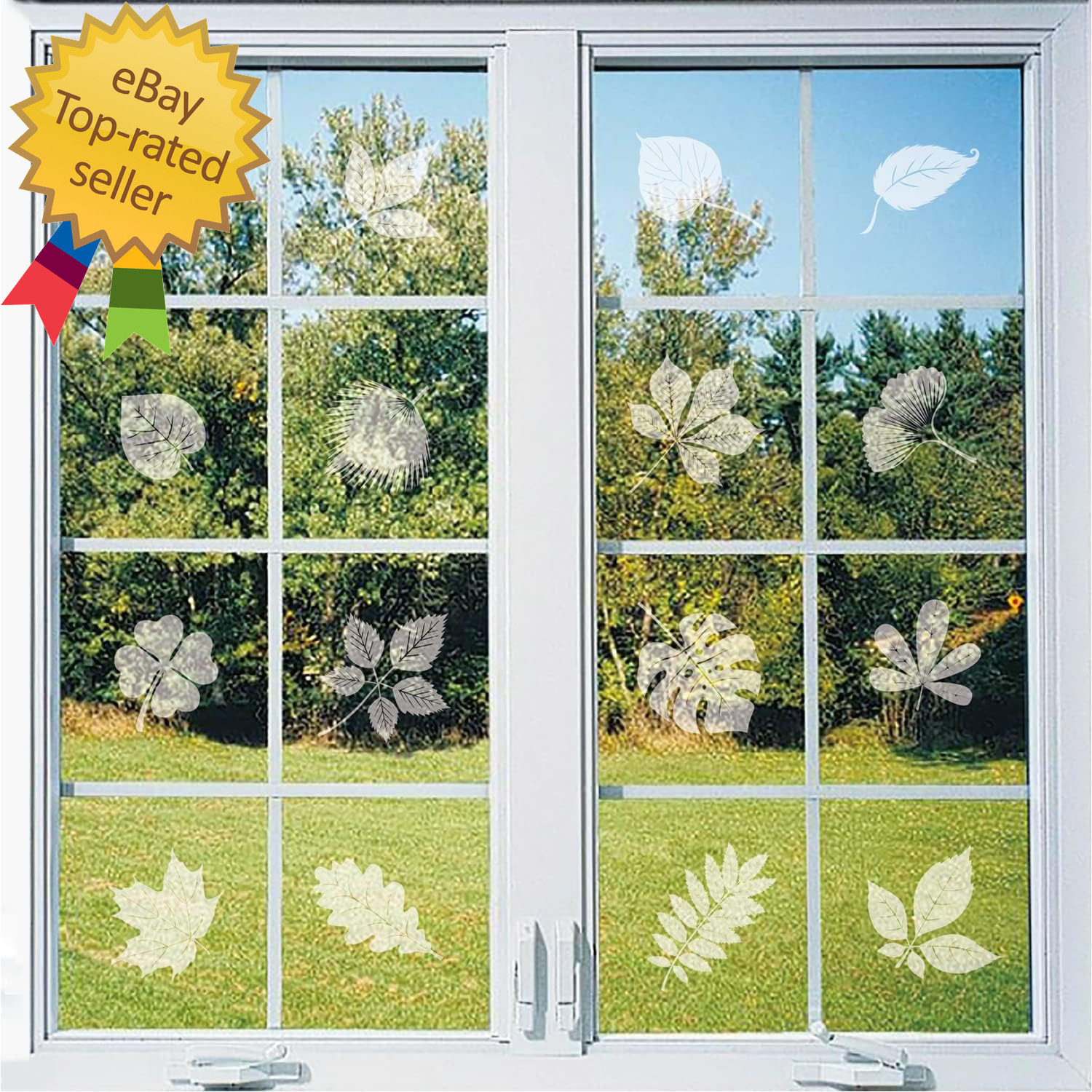 Window Decals for Bird Strikes,52 Pieces Large Leaf Shape anti Collision Window