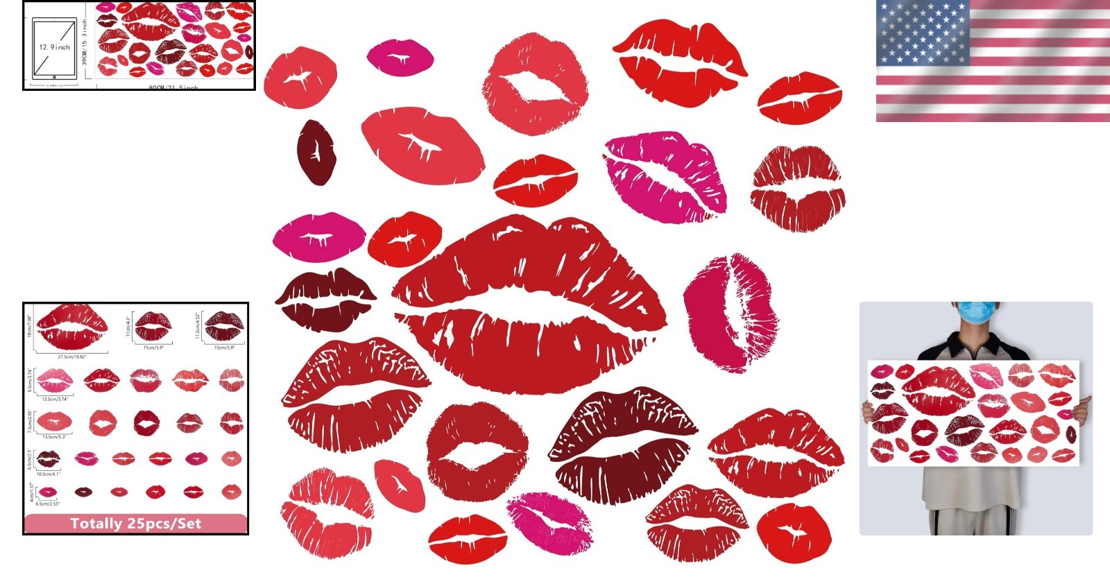 Stylish Red Lips Wall Decor – 25PCS Romantic Stickers for Youthful Spaces