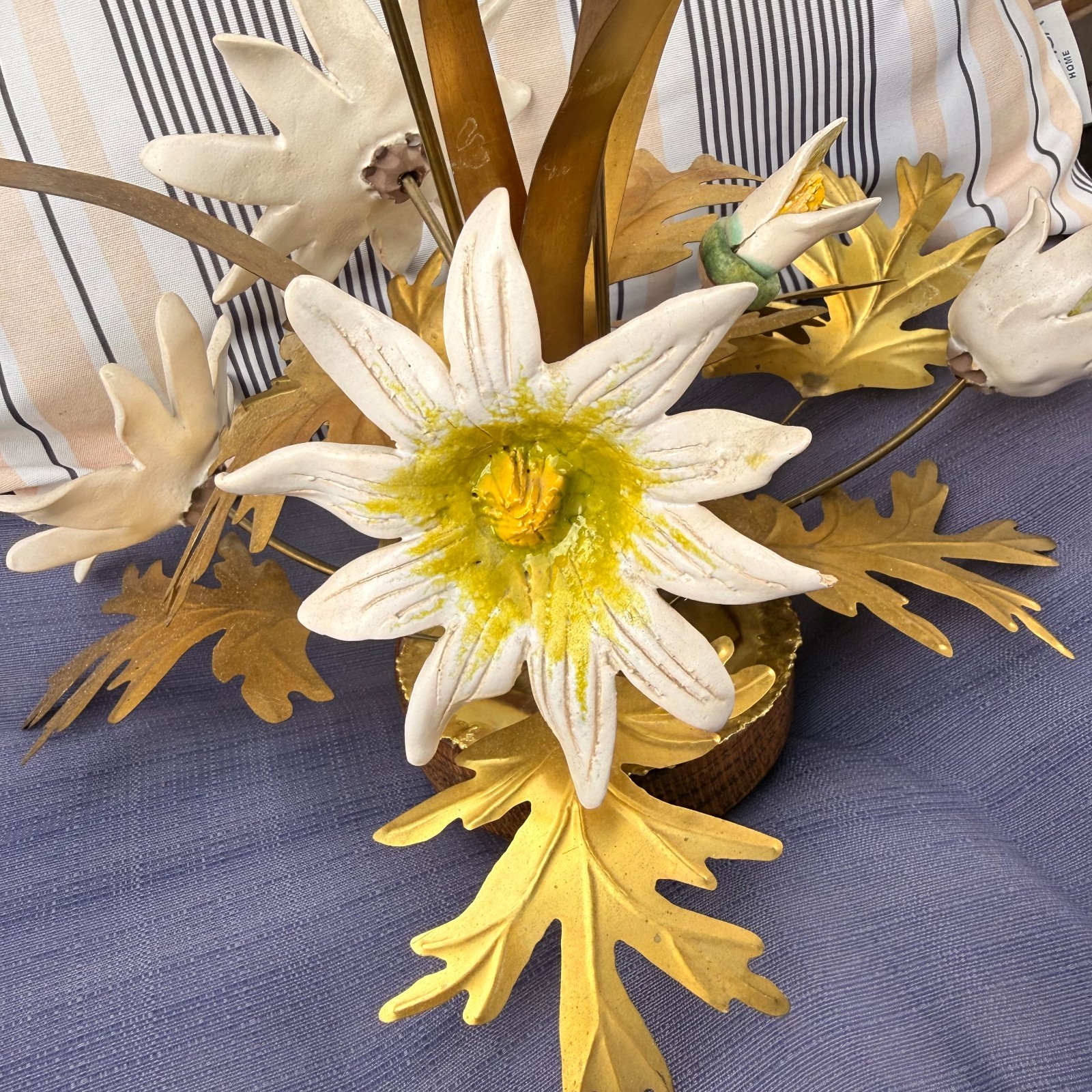 Vinitage Winifred Cole MCM Porcelain Flowers and Brass Leaves Sculpture