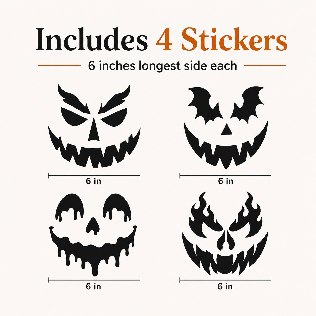 Halloween Pumpkin Face Sticker Set | 4 Reusable Jack-O'-Lantern Vinyl Decals