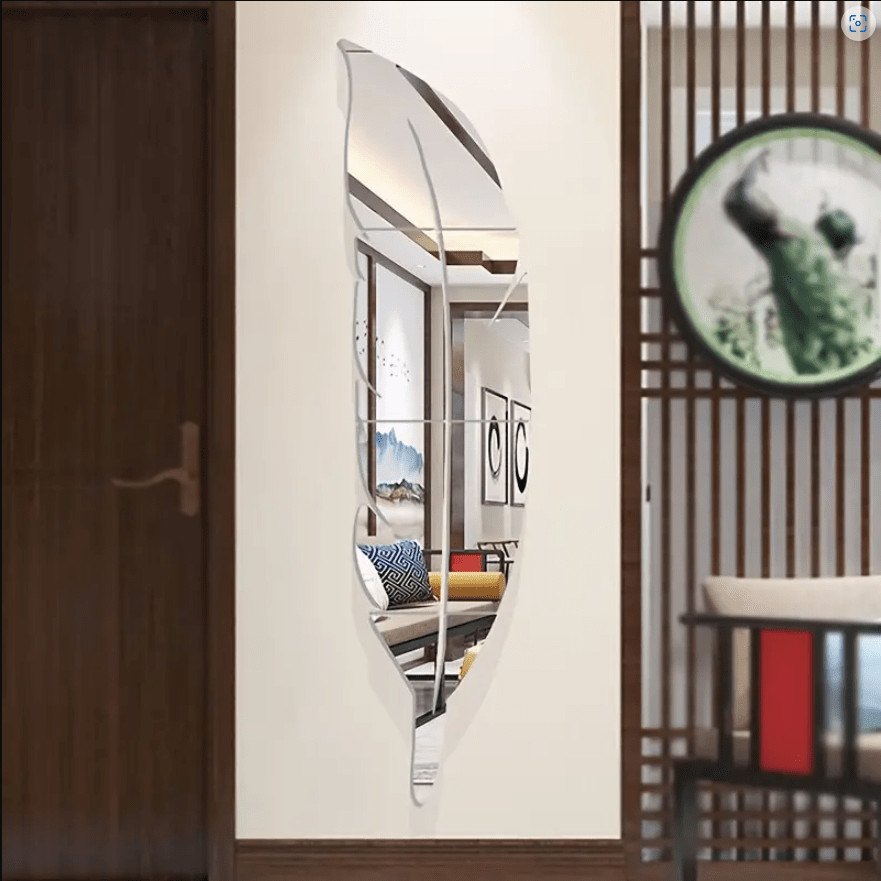 Self Adhesive Feather Mirror Wall Stickers DIY Living Room Headboard Wall Art