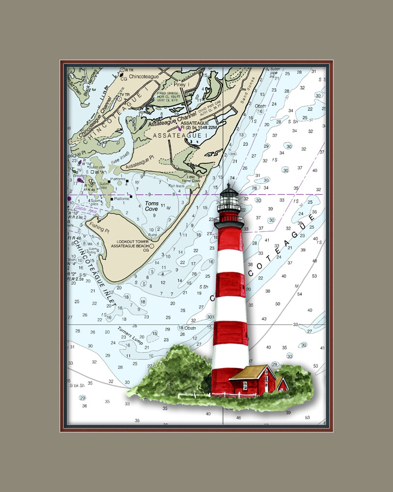 Assateague Lighthouse and Nautical Chart High Quality Canvas Print