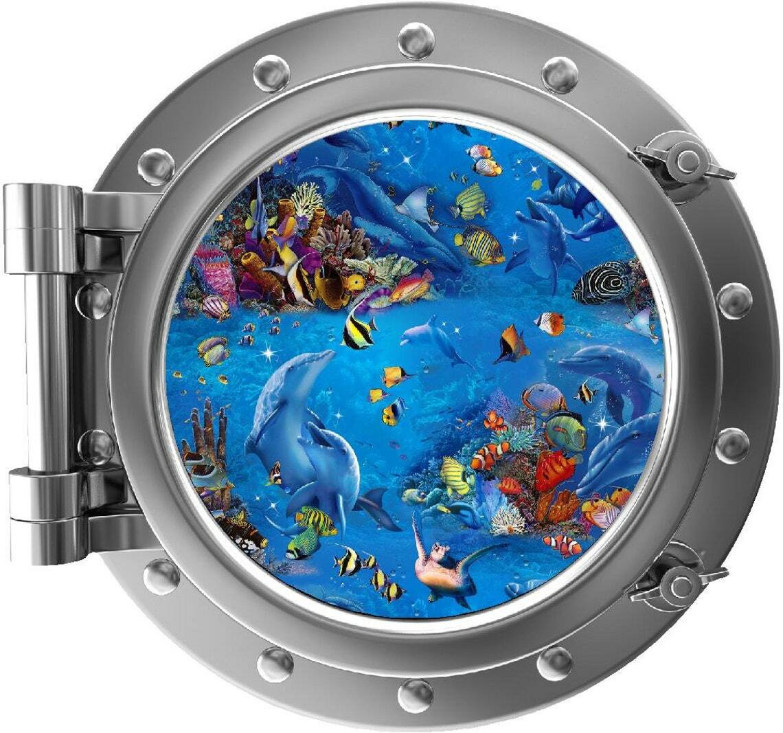 PortScape Under The Sea Fish Ocean Porthole Window Wall Decal Vinyl Wall Sticker