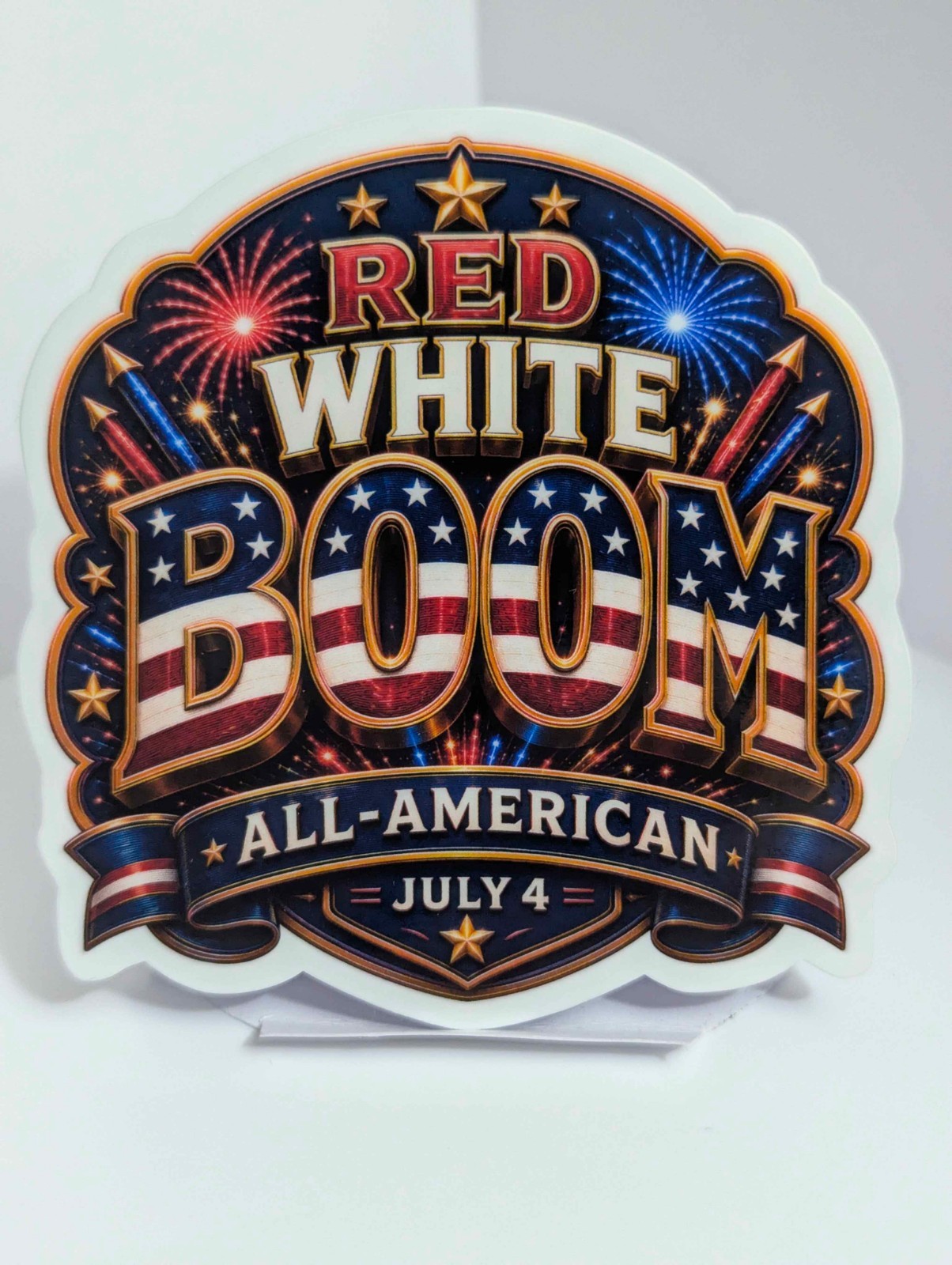 STICKER RED WHITE BOOM – 250th of America glossy vinyl decal USA patriotic