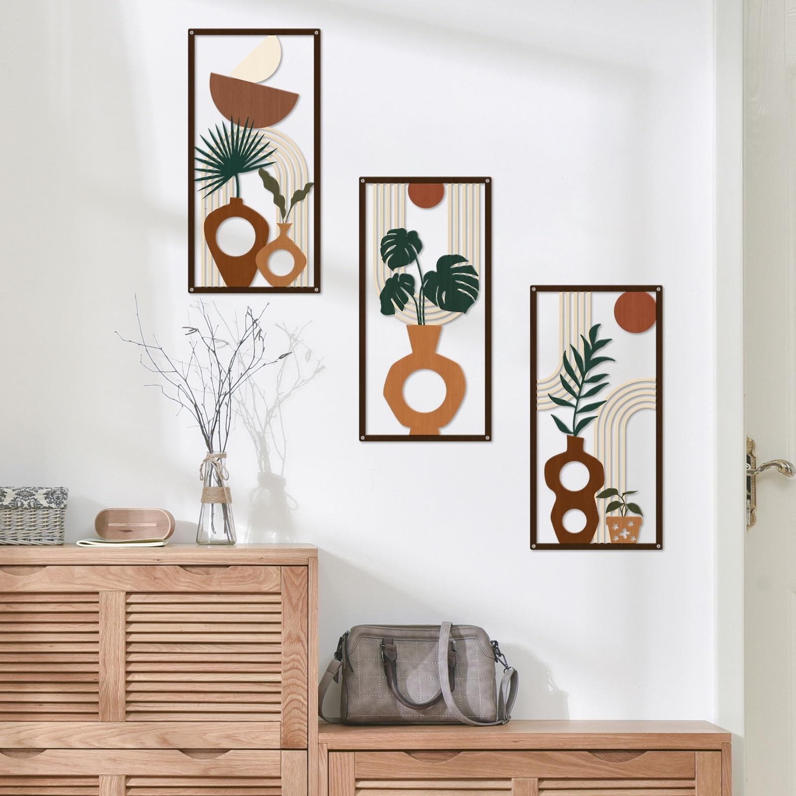 ShxTrade Boho Metal Wall Art, Modern Abstract Minimalist Wall Decor Set of 3,…