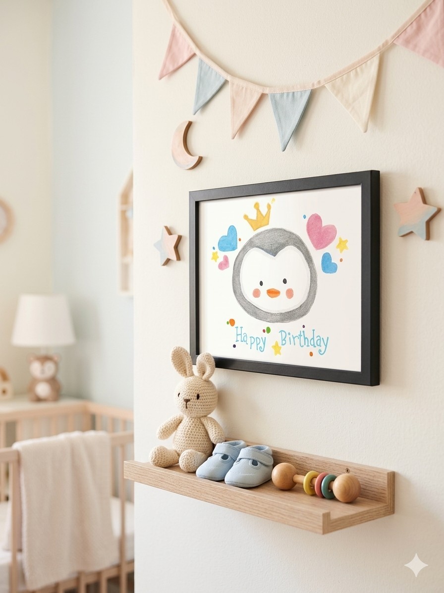 Penguin Birthday Multicolor Nursery Wall Decal Animal Theme for Unisex Baby
