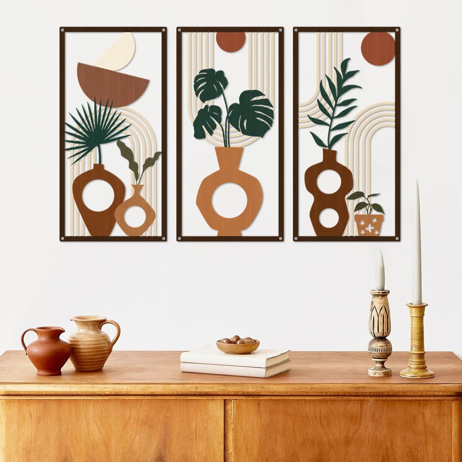 ShxTrade Boho Metal Wall Art, Modern Abstract Minimalist Wall Decor Set of 3,…