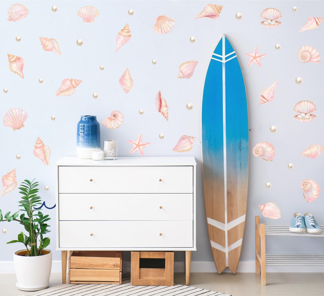 Pink Shell Wall Decal, Under The Sea Shell Vinyl Wall Stickers, Removable Oce…