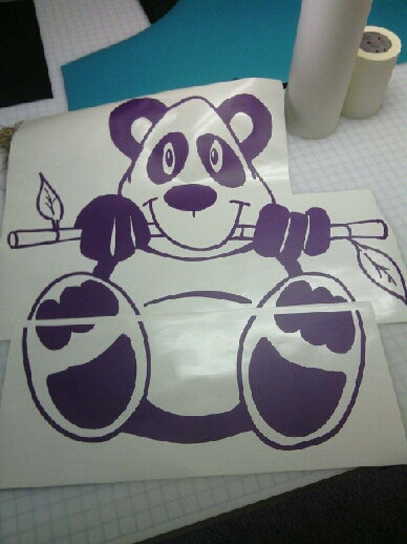Cute Panda Bear Vinyl Wall Sticker Decal 32 in w x 32 in h (Violet Only)