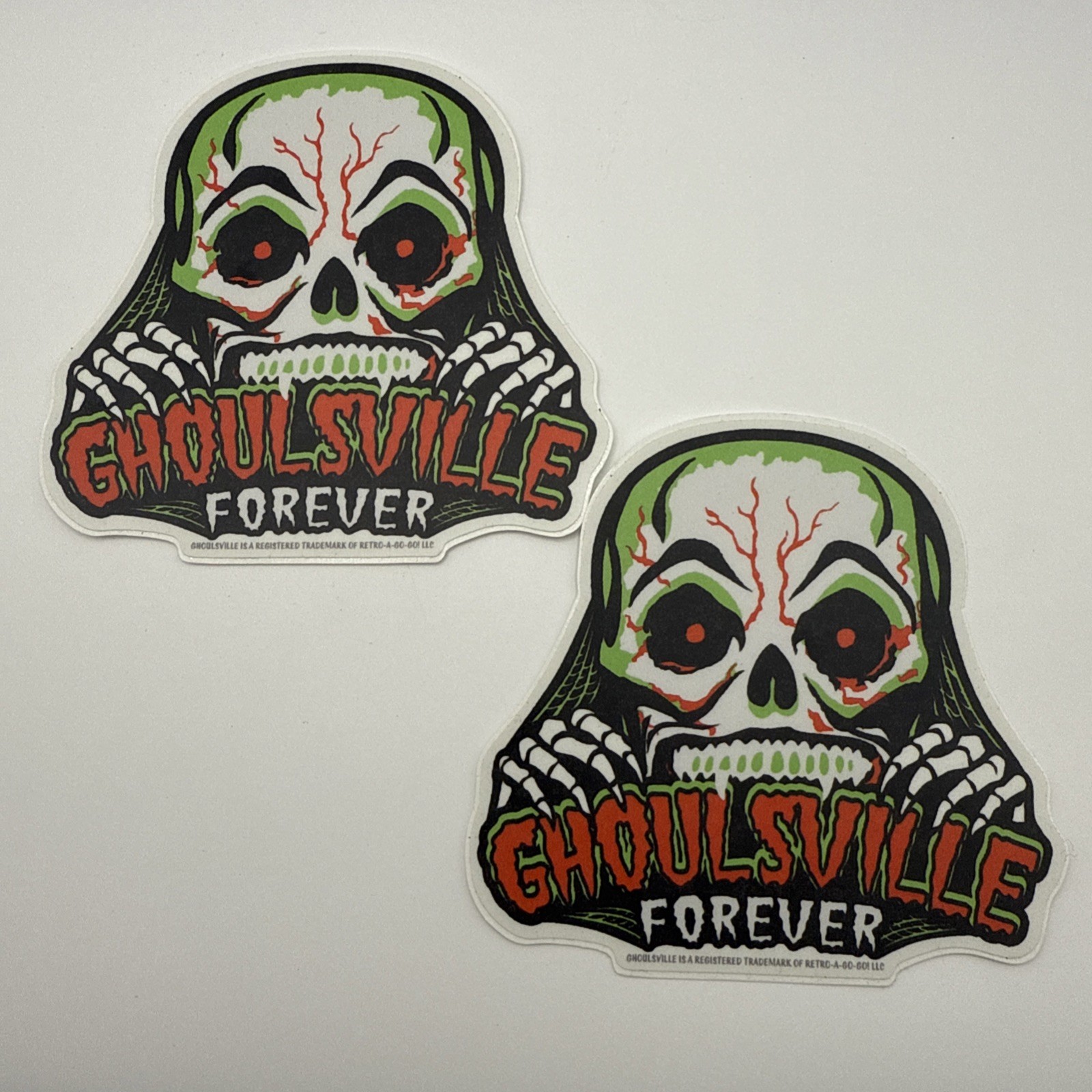 Ghoulsville Forever Sticker Lot 2 Skull Horror Gothic Monster Halloween Die Cut