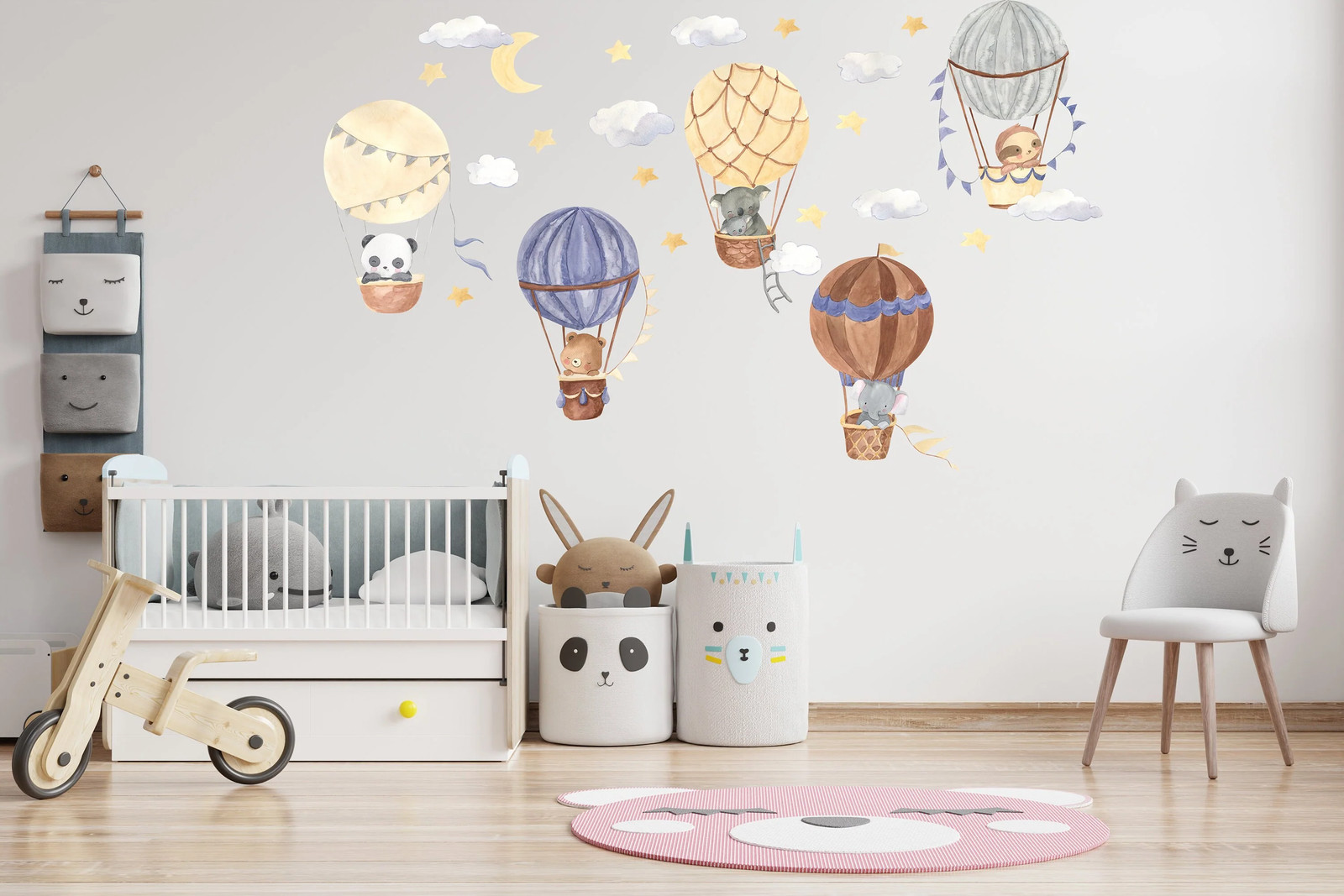 Hot Air Balloon Wall Stickers – Animals Clouds Nursery Decor Decal – Baby Kids