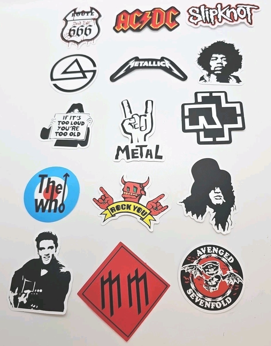 15 Assorted Stickers Rock Heavy Metal Punk Pop Funk Band Music
