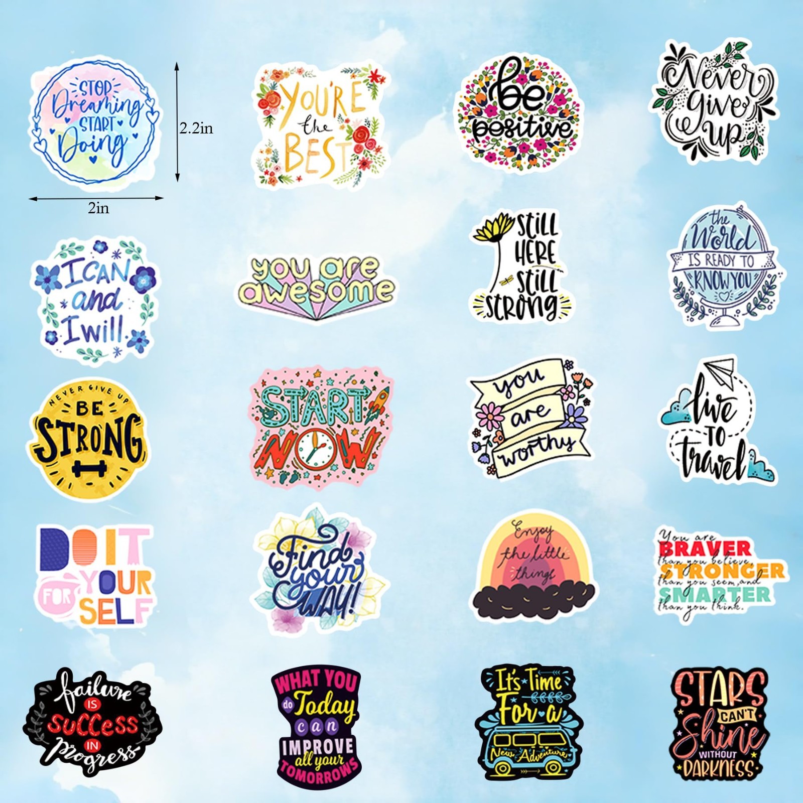 Inspirational Stickers for Adults Teens Kids, 100PCS Waterproof Motivational Wor