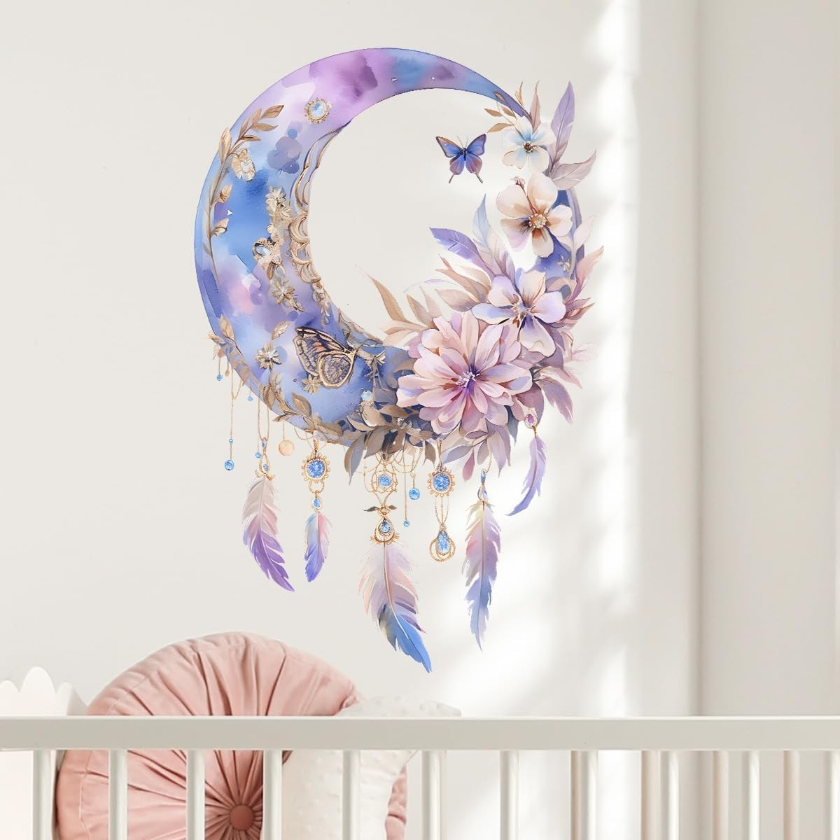 Purple Dream Catcher Wall Decals Removable Moon Floral Vinyl Stickers for Nur…