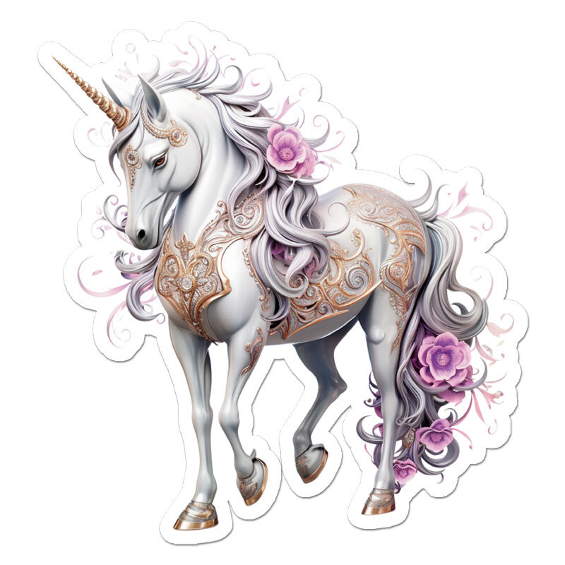 Unicorn Flowers, Vinyl Decal Sticker, Indoor Outdoor, 3 Sizes, #11698