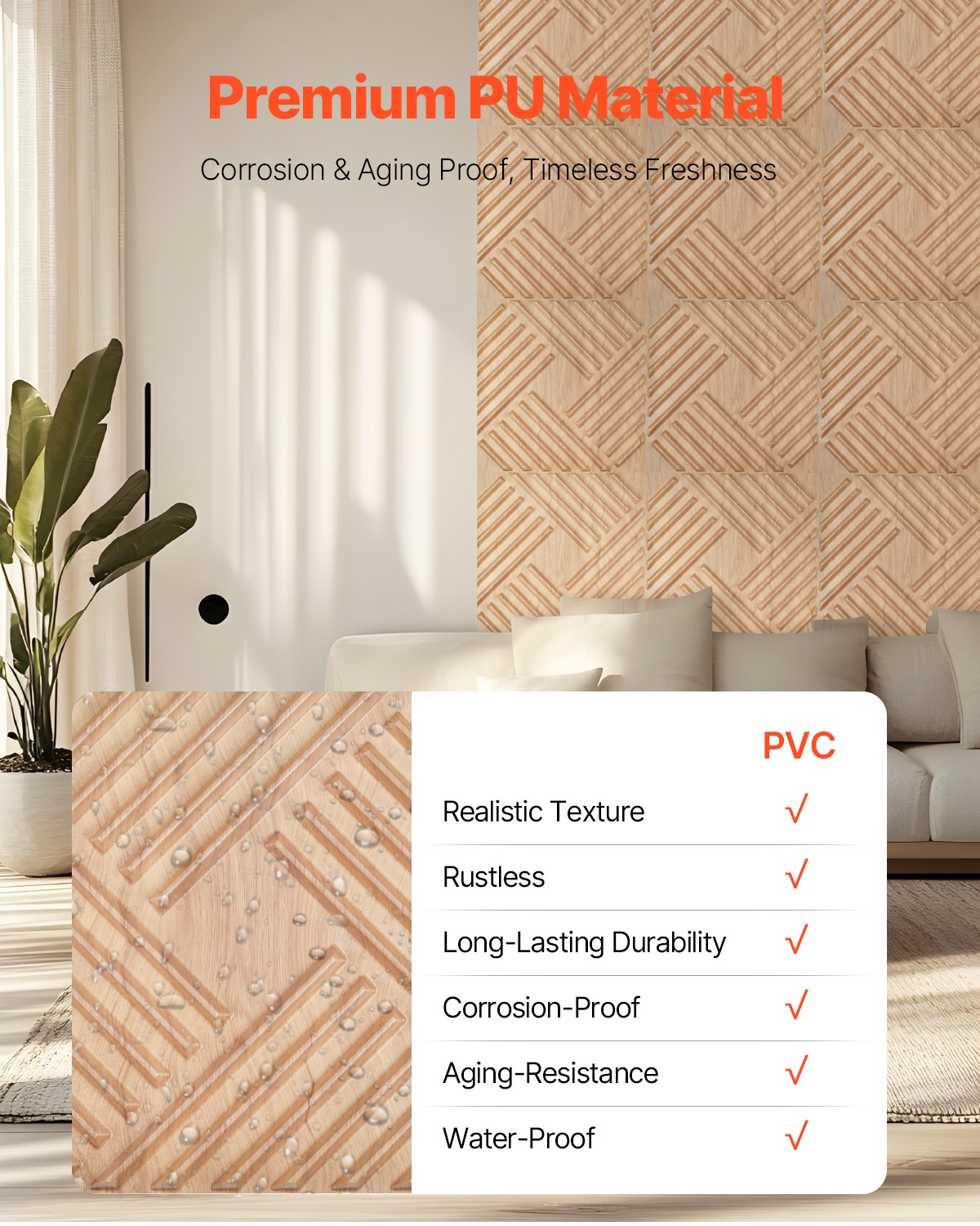 12 Pack 3D Wall Panels 19.7" x 19.7" Decorative PVC Tiles Slat Design Light Wood