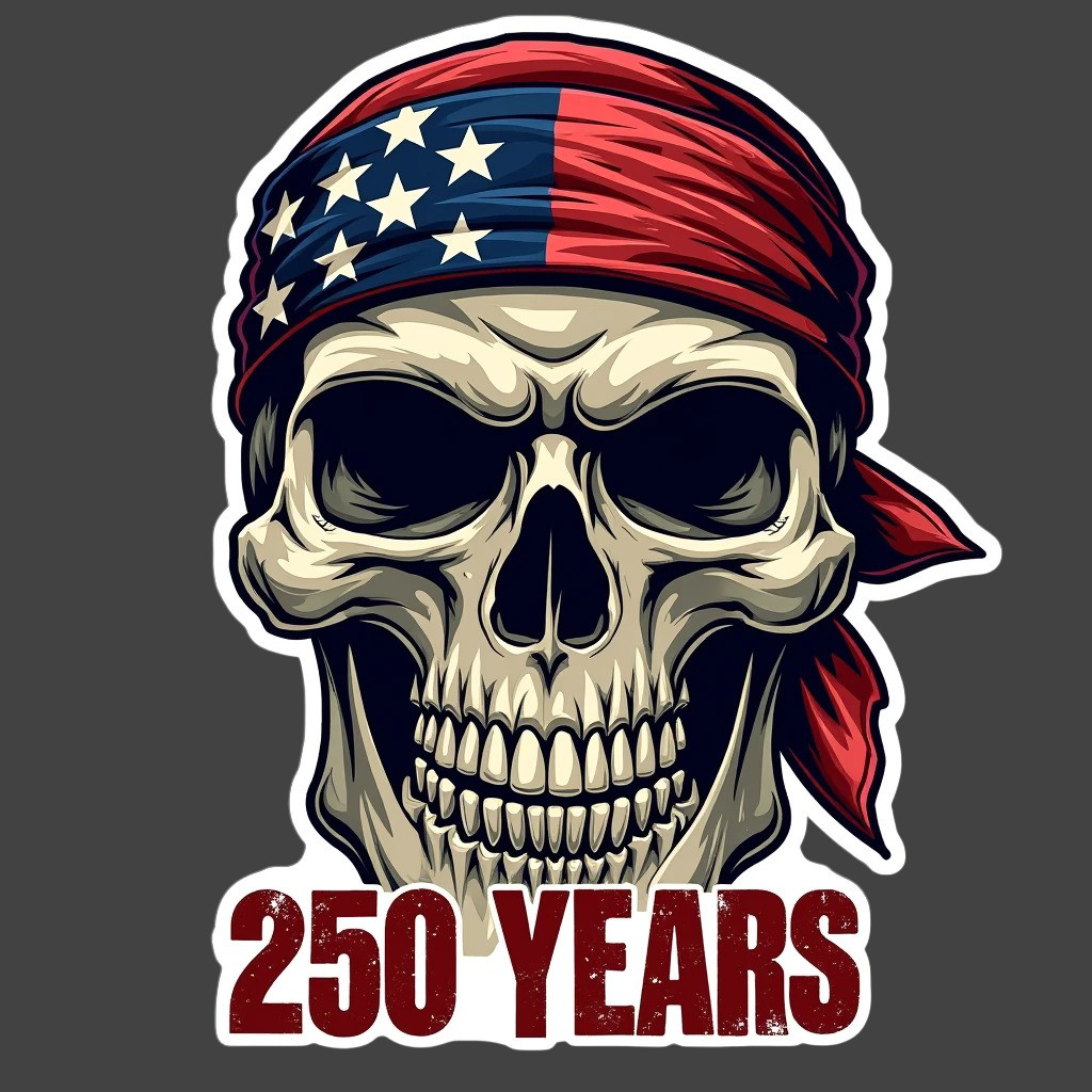 250 Years Skull Sticker Vinyl Decal Patriotic USA Bandana Freedom Graphic