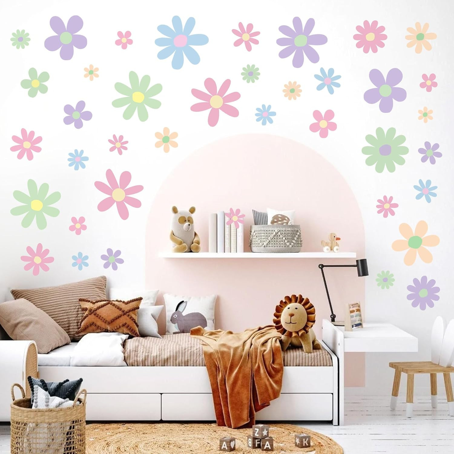 12 Sheets Daisy Wall Decals Boho Flower Stickers Cute Kids Girls Red