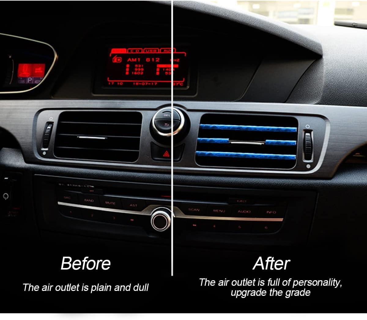 20PCS Car AC Vent Trim Strips, Ice Blue, Bendable Waterproof Air Vent Decoration