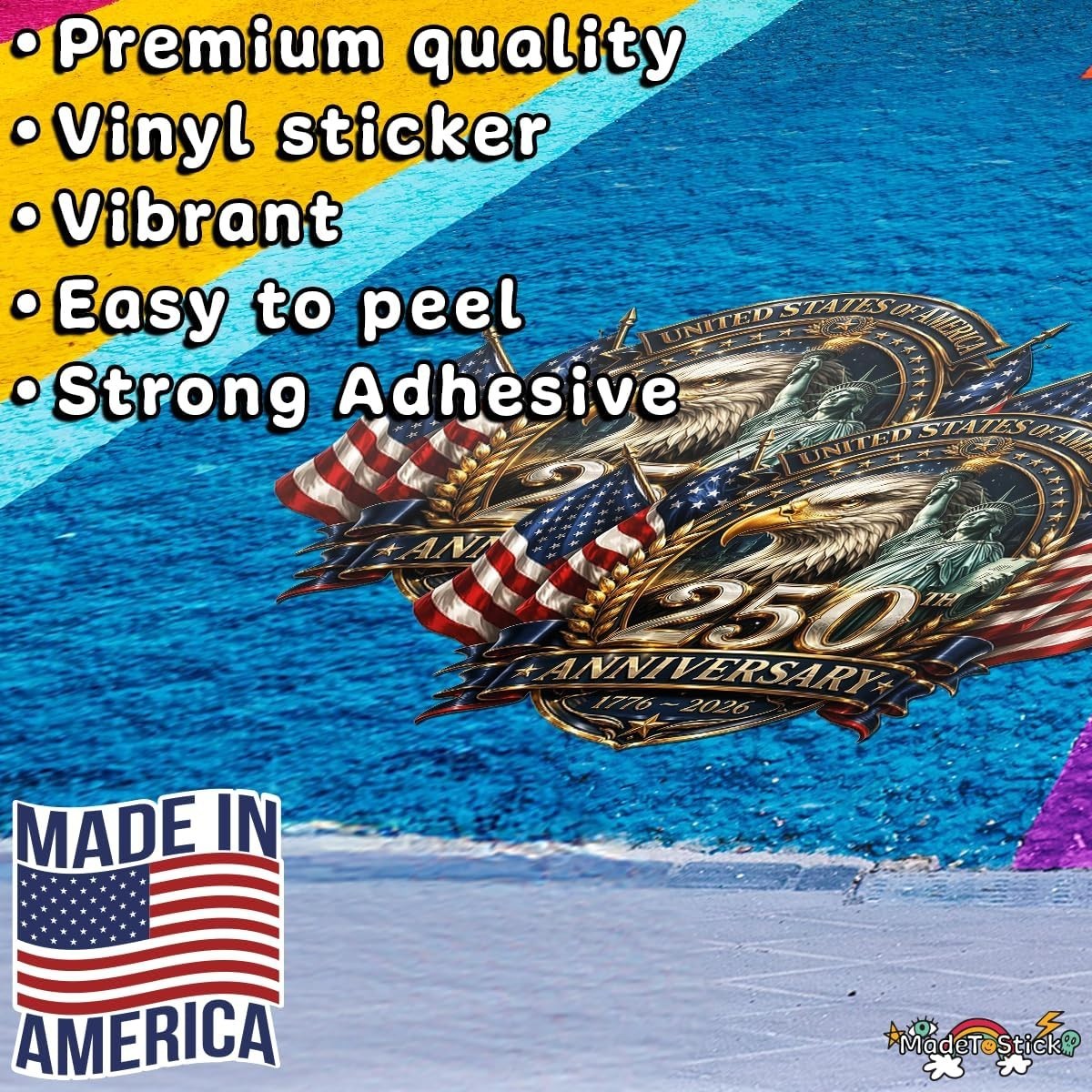 2-Pack USA 250th Anniversary Crest Eagle Liberty Seal Sticker Decal 4"x5"