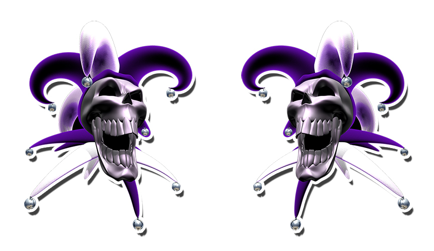Clown Sticker Evil Jester Skull Green Red Yellow Purple Orange Blue 2 PACK OPEN