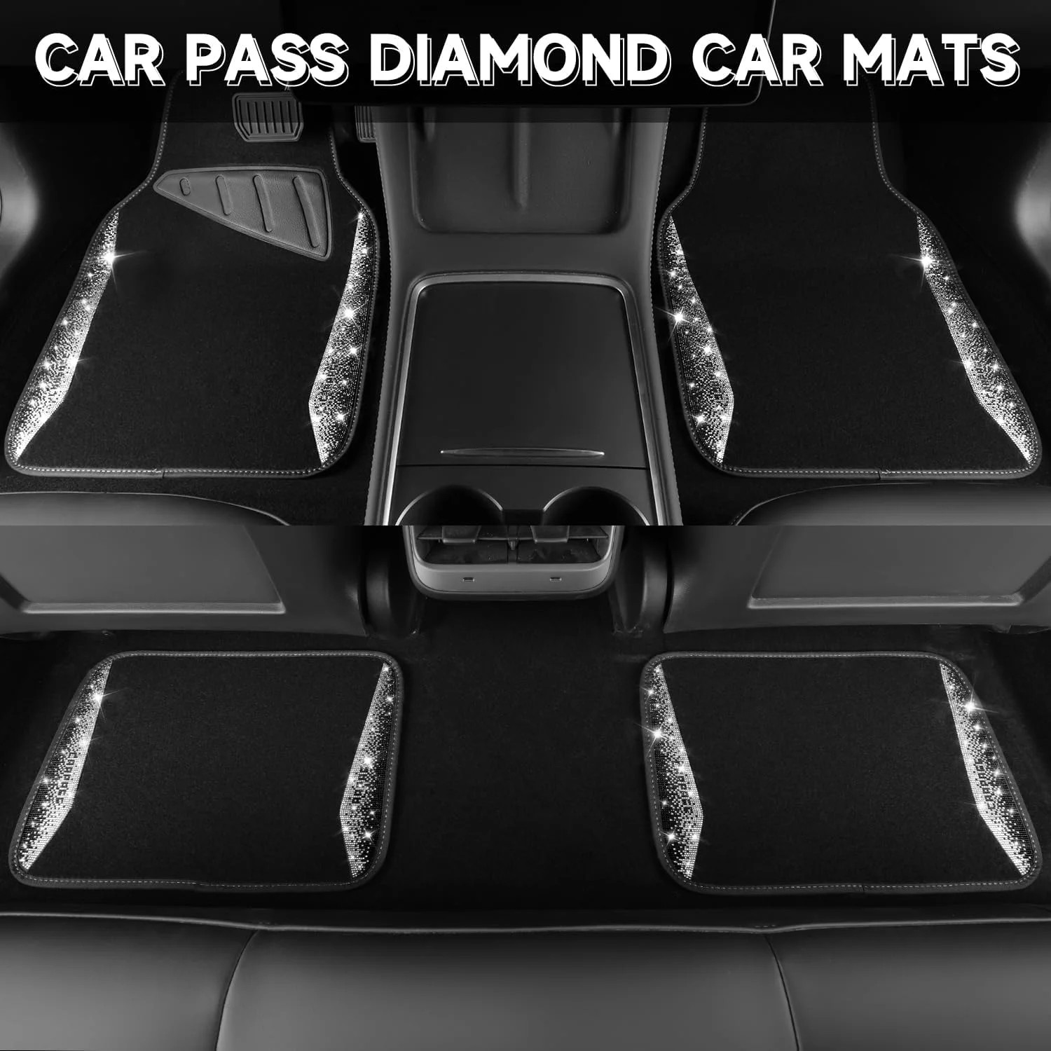CAR PASS Bling Diamond Car Floor Mat Shining Rhinestones Carpet, Sparkly Glitter