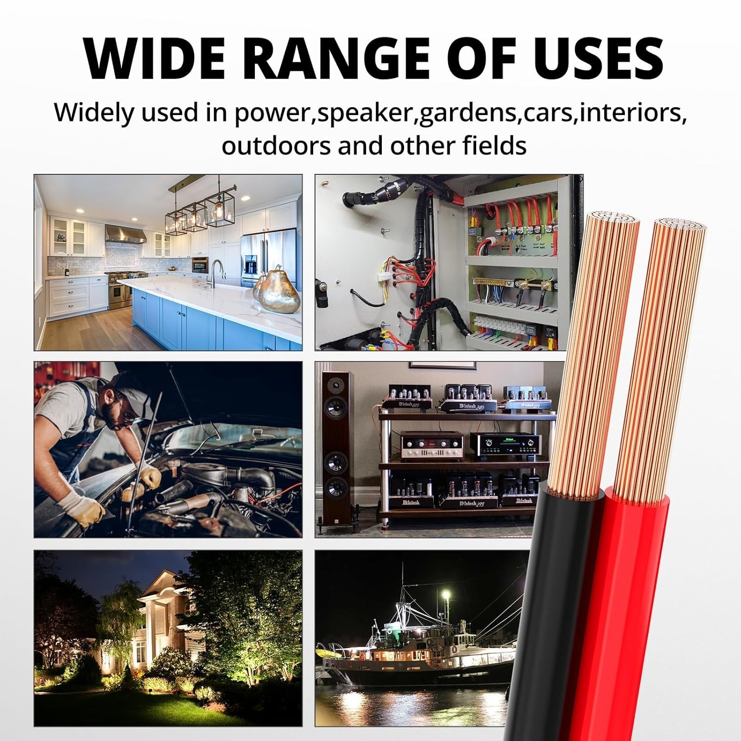10 Gauge Wire 100FT, 2 Conductors Electrical Wire Red Black Cable, Flexible/Low