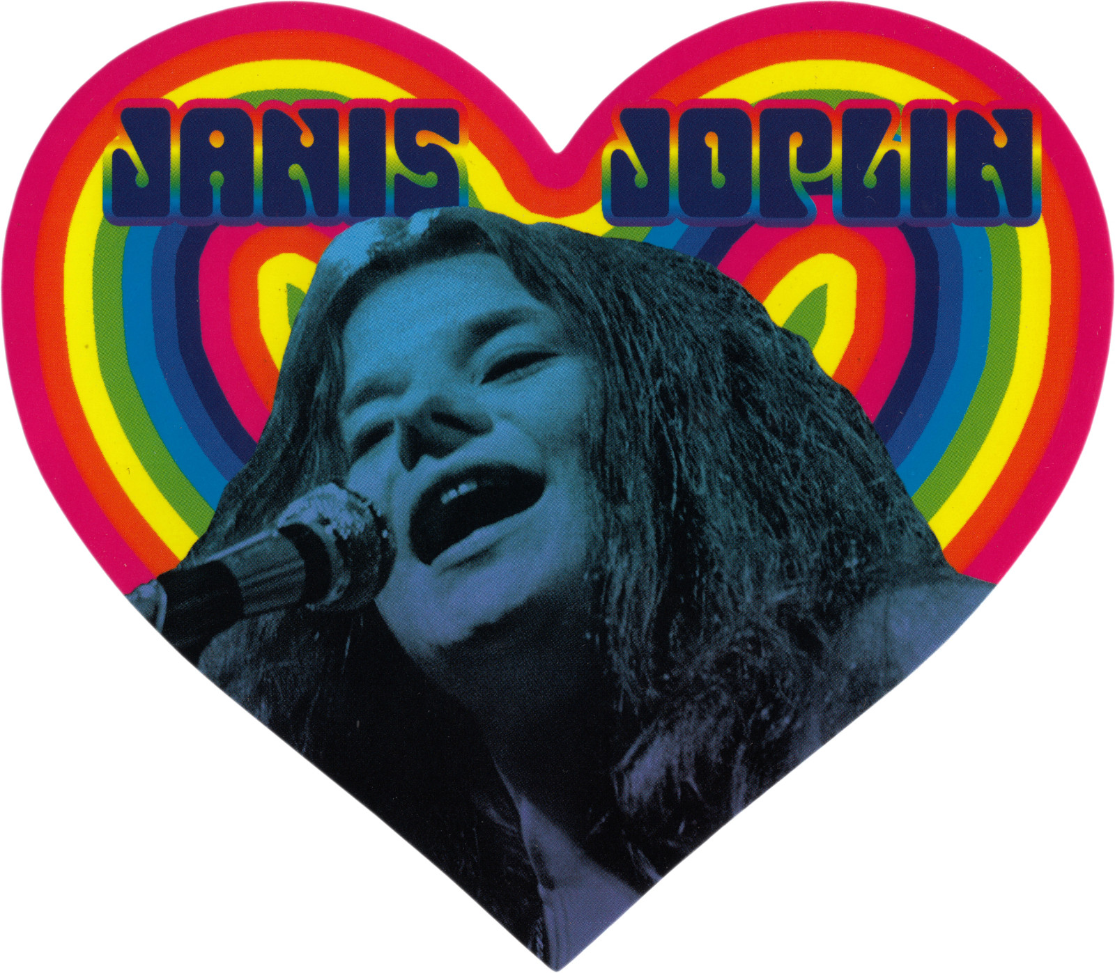 Sticker – Janis Joplin Singing Rainbow Heart Blues Rock Music 4.75" Decal #5848