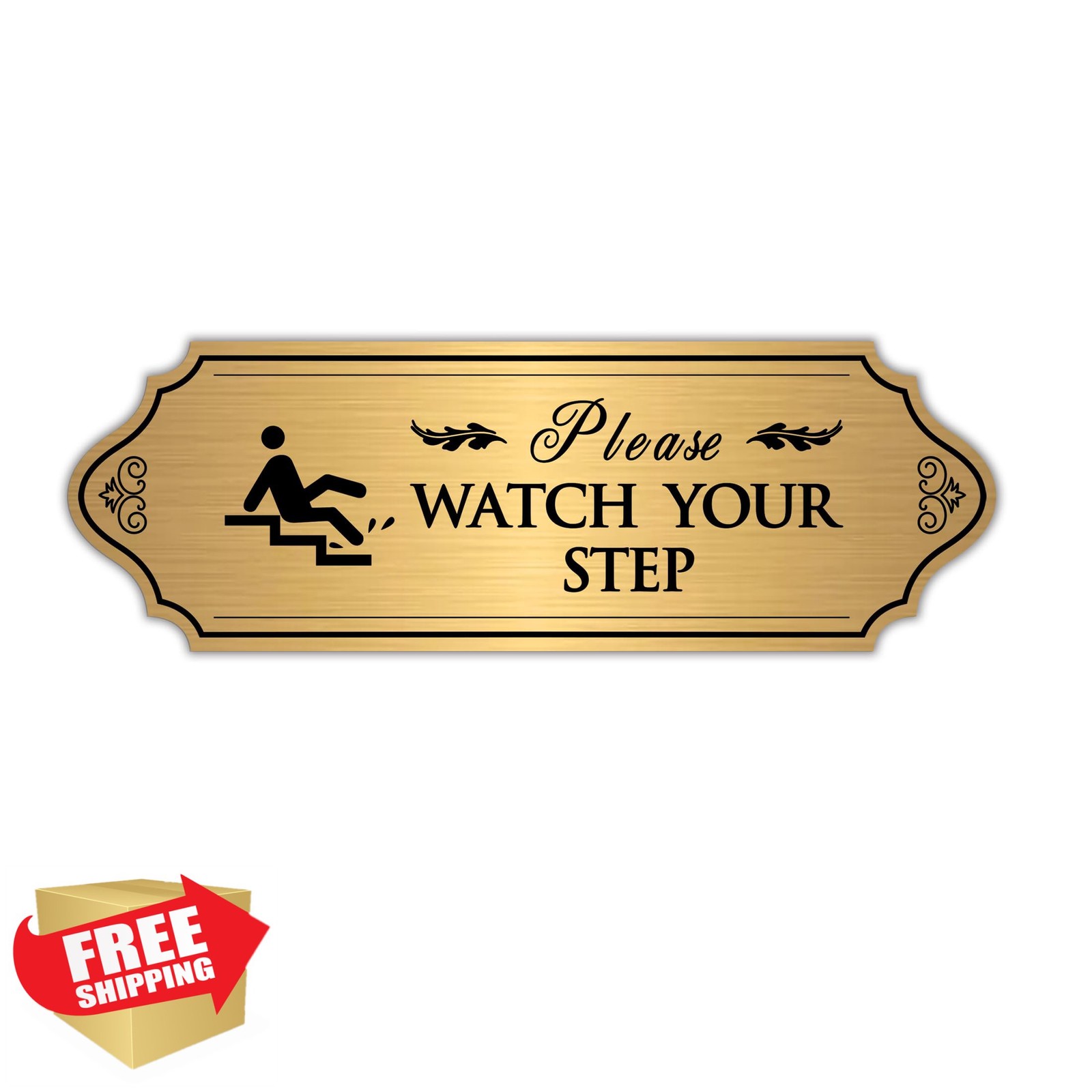 Watch Your Step Sign – Brushed Gold Vinyl Sticker