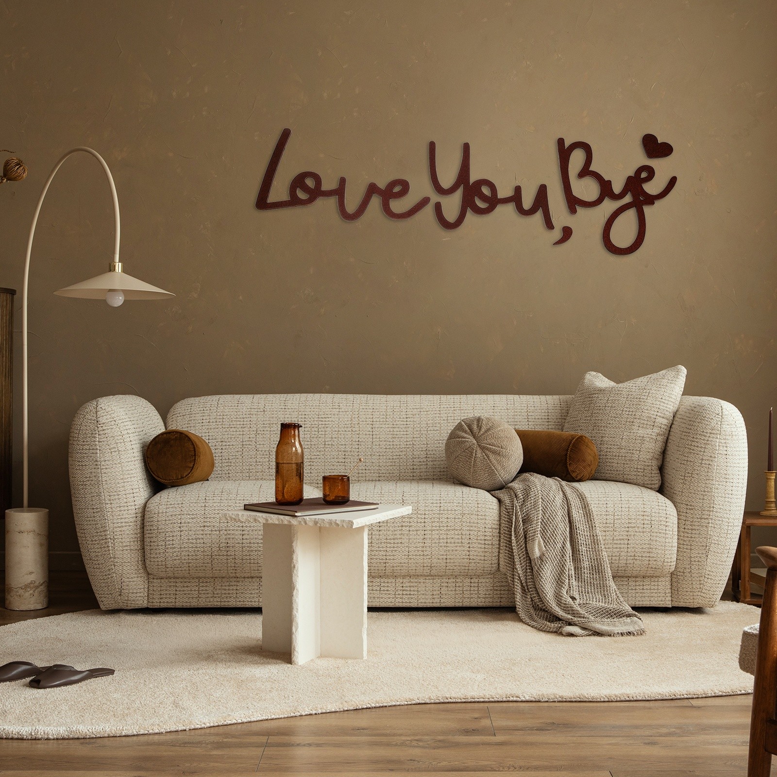 Brown Wooden Sign Love You Bye Wood Sign with Comma and Heart for Wall Decor