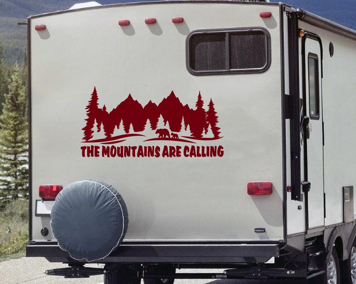 The Mountains Are Calling Vinyl Decal V3 – Bears RV Camper Graphics Scene