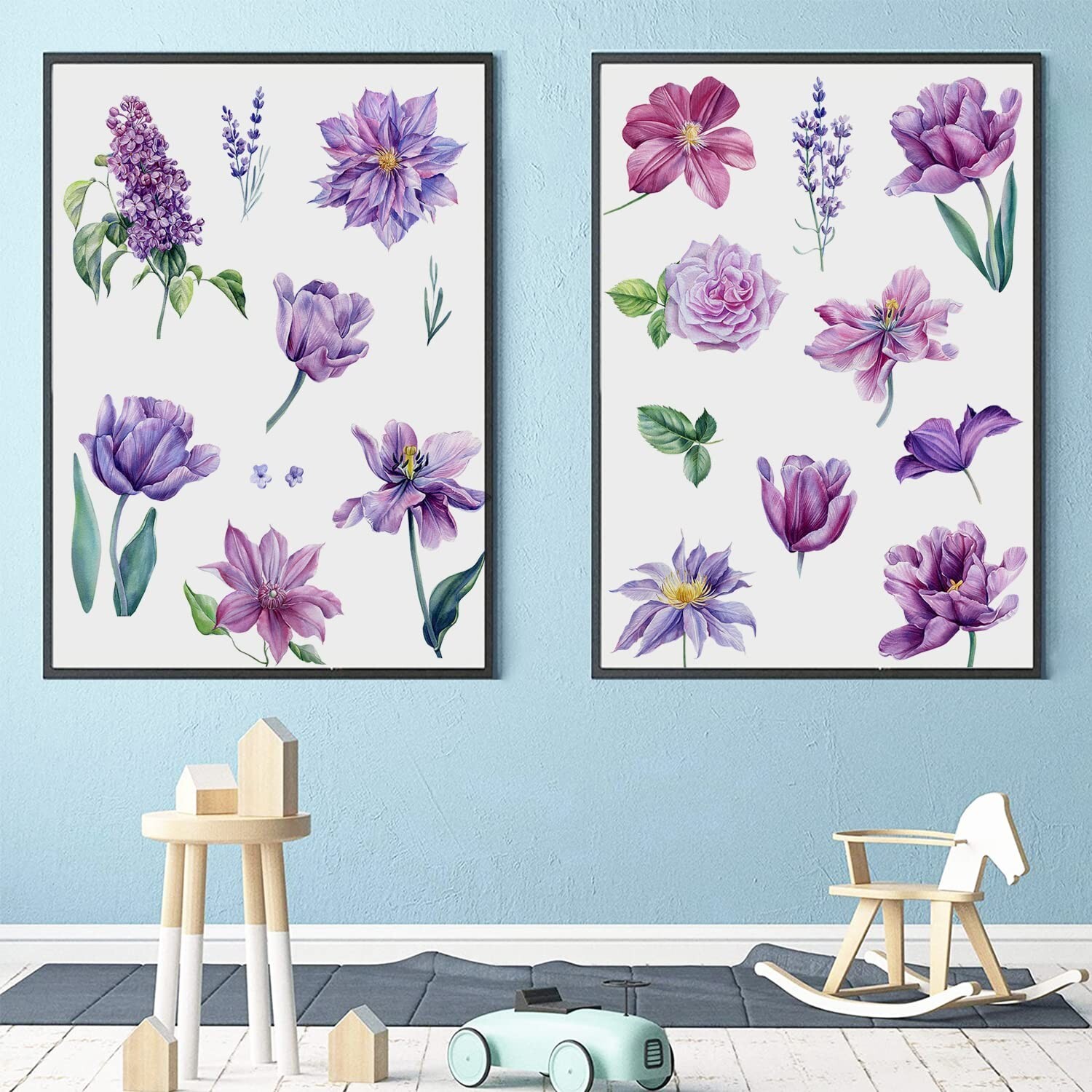 Romantic Purple Flowers Wall Stickers DIY Watercolor Lavender Lilac Wall Deca…