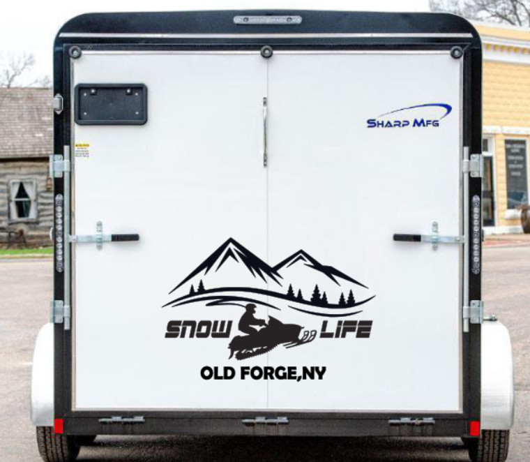 CUSTOM Snowmobile Trailer Decal Sticker Car Truck Sled Life Mountain Adirondacks