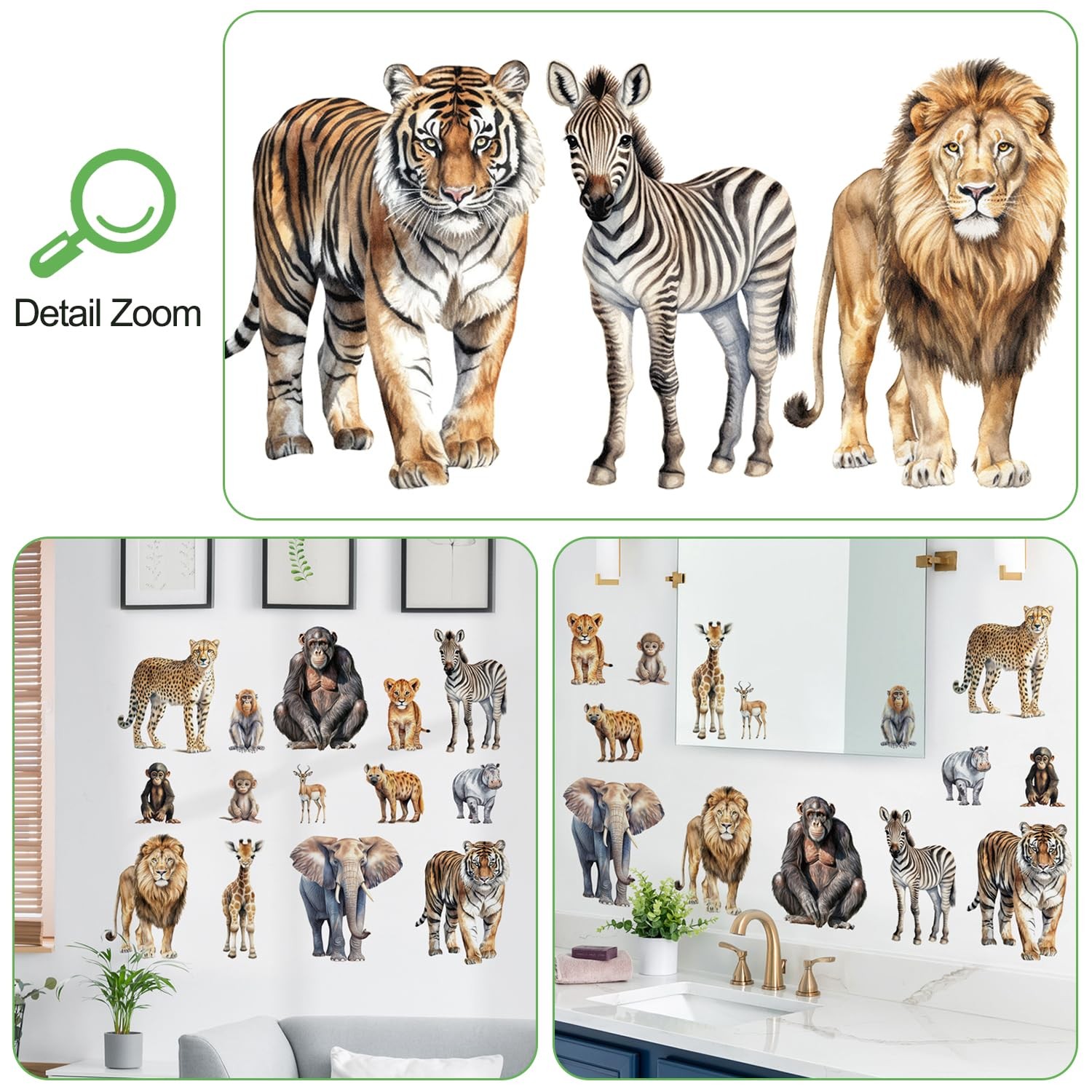 Removable 3D Nature Jungle Wild Animals Wall Stickers DIY Peel and Stick Safa…