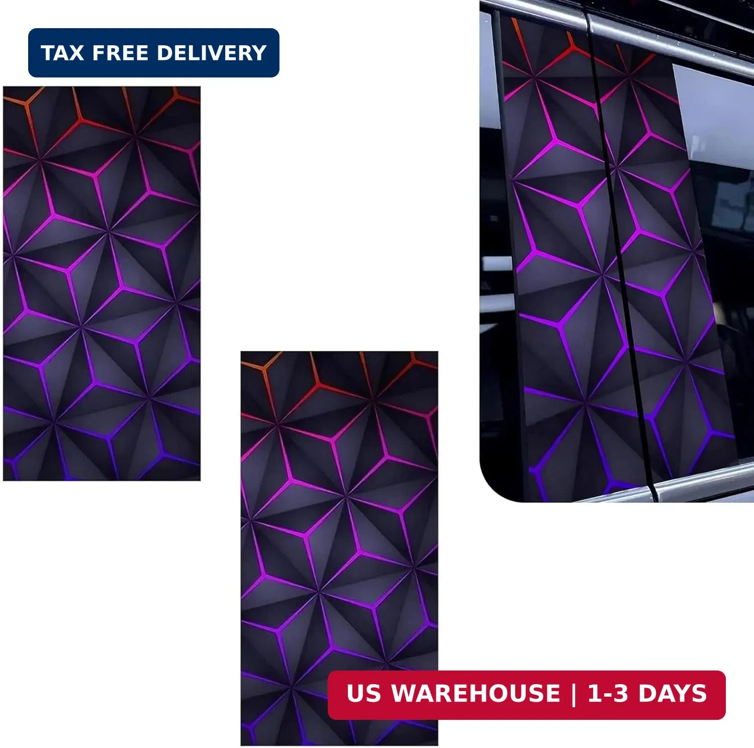 2 PCS Car Door B-Pillar Sticker, Personalized Geometry Hexagon Pattern Middle Pi
