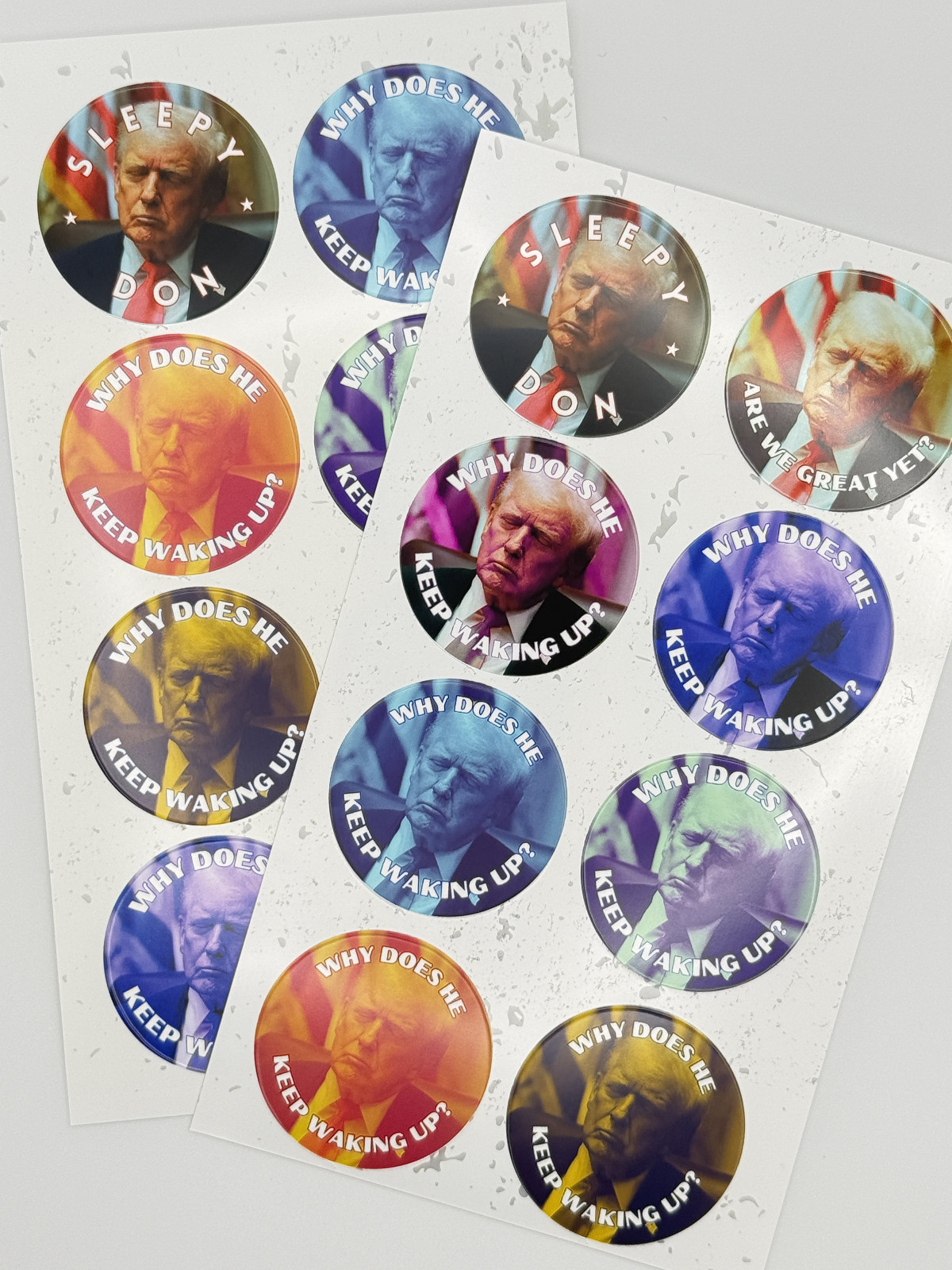 Sleepy Trump Stickers 50 Pack Waterproof Political Satire Decals Assorted 1.5"