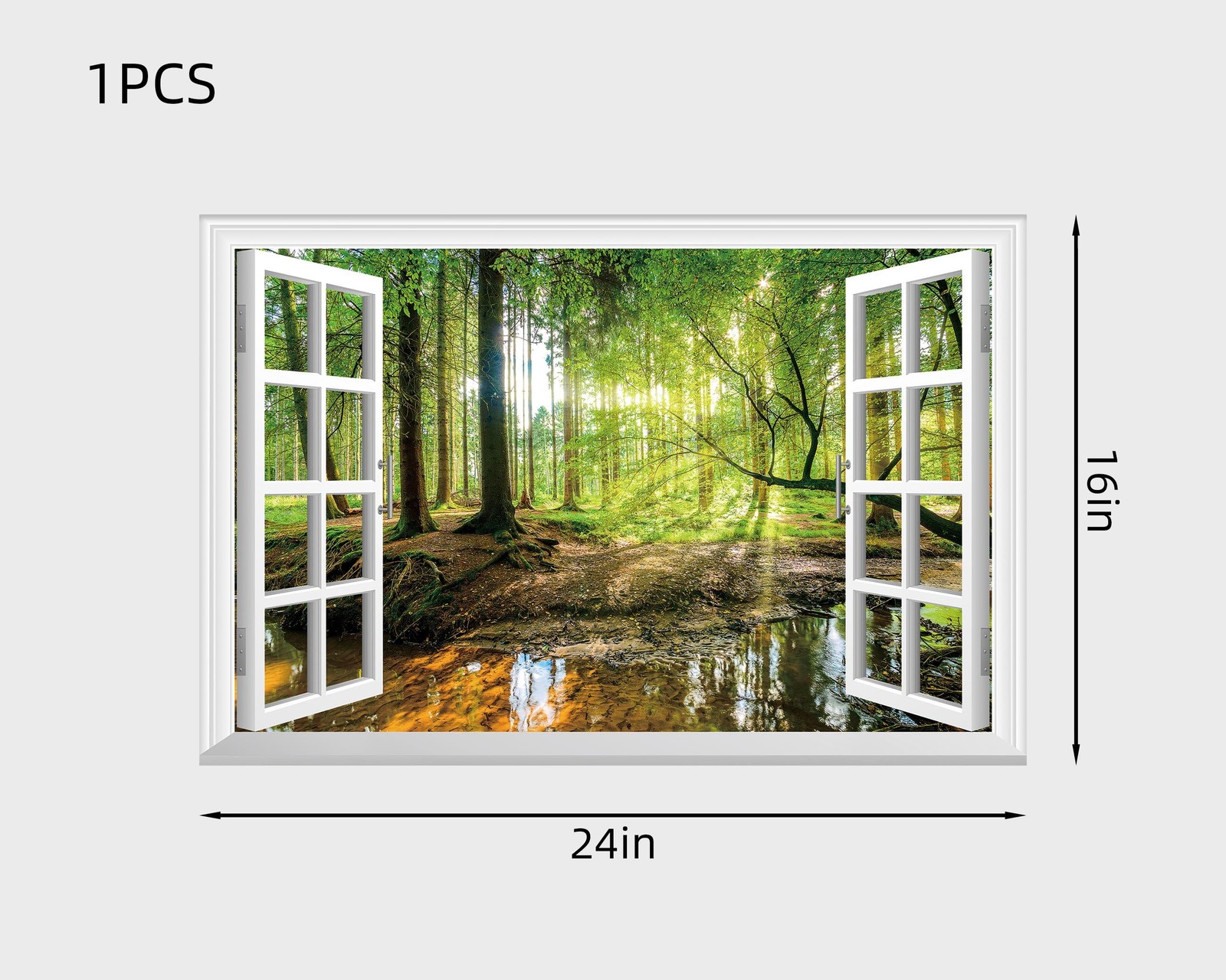 Fake Window Wall Sticker – Forest Jungle Faux Window Wall Mural for Wall Deco…