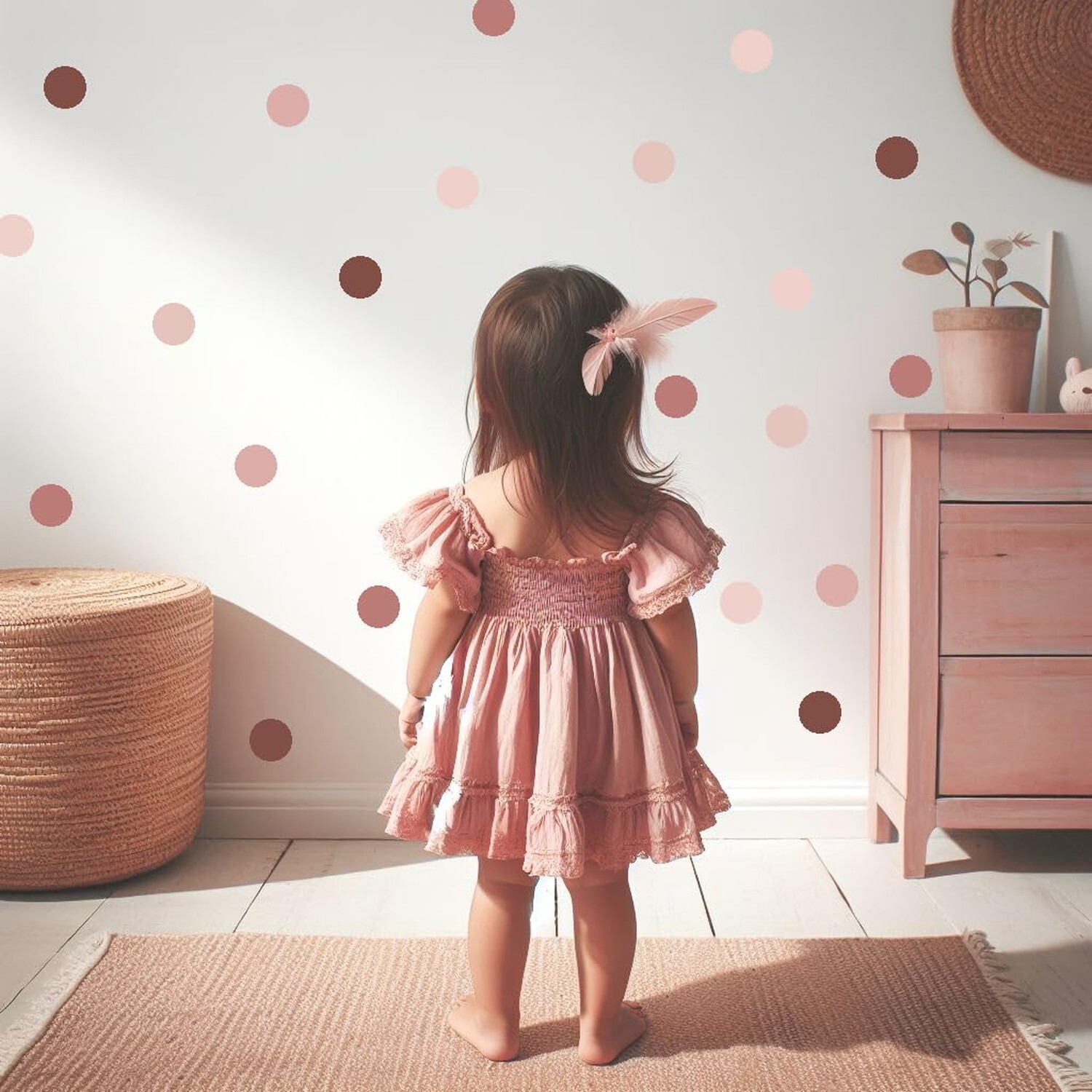 Pink Polka Dot Wall Decals – 150 2-inch Boho Pink Peel and Stick Wall Decals …